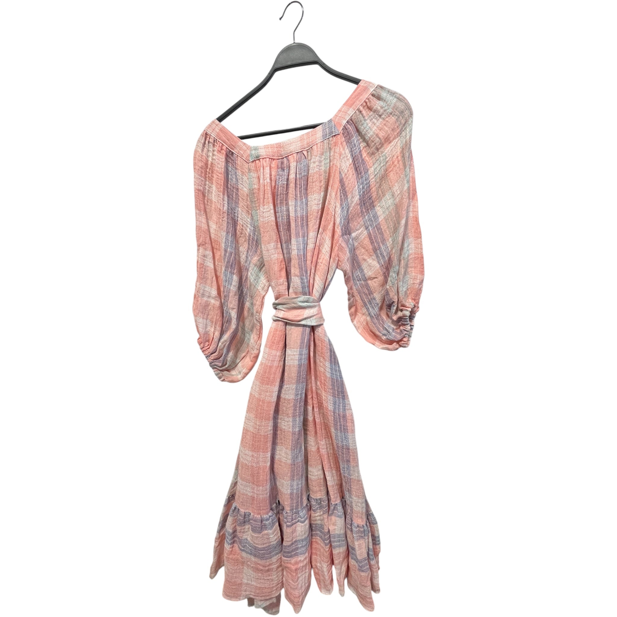 LISA MARIE FERNANDEZ/LS Dress/2/Plaid/Linen/PNK/Maxi Length/PURPLE/WHITE METALBALL TIE view 4