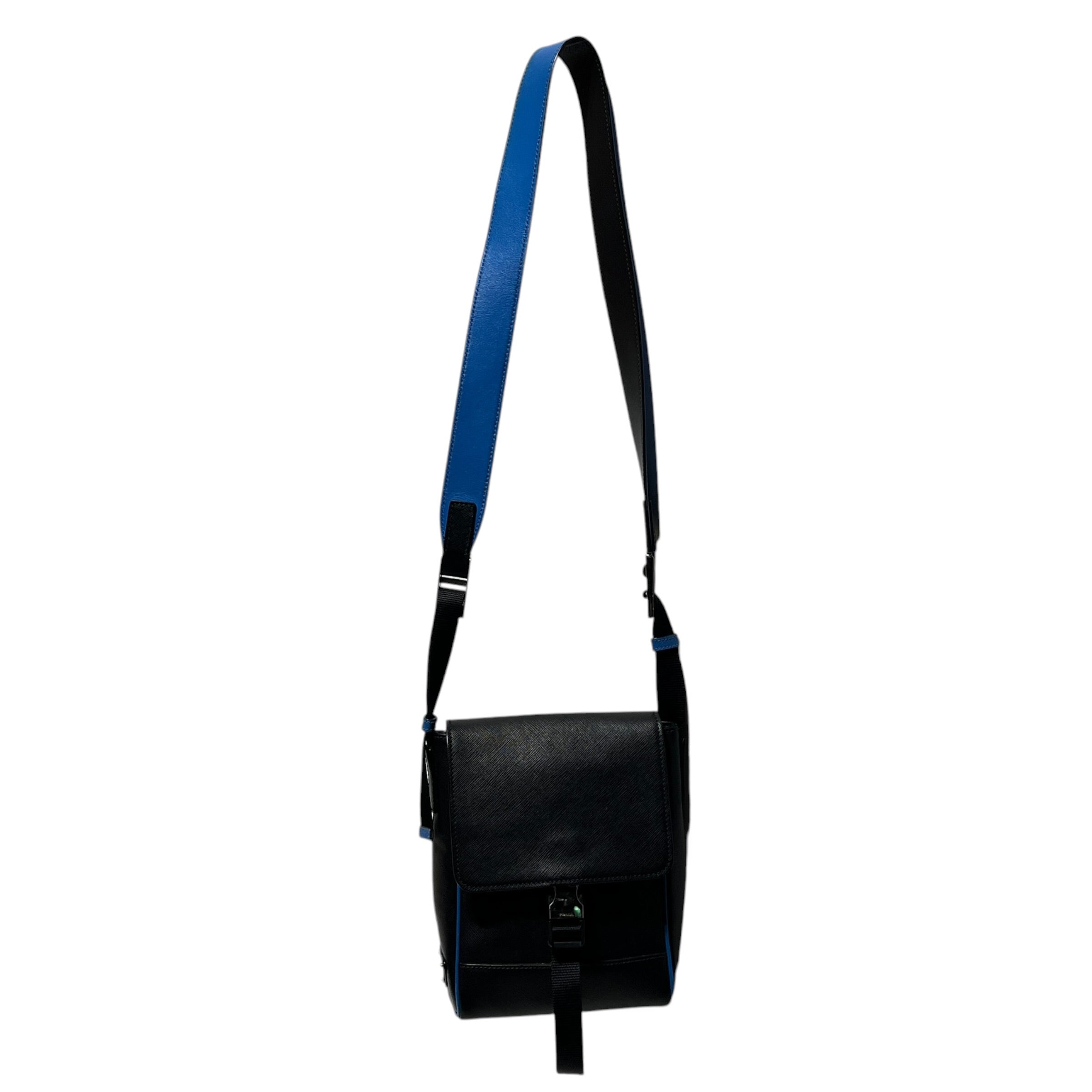 PRADA/Bag/Leather/BLK/Buckle Flap Blue Crossbody view 1
