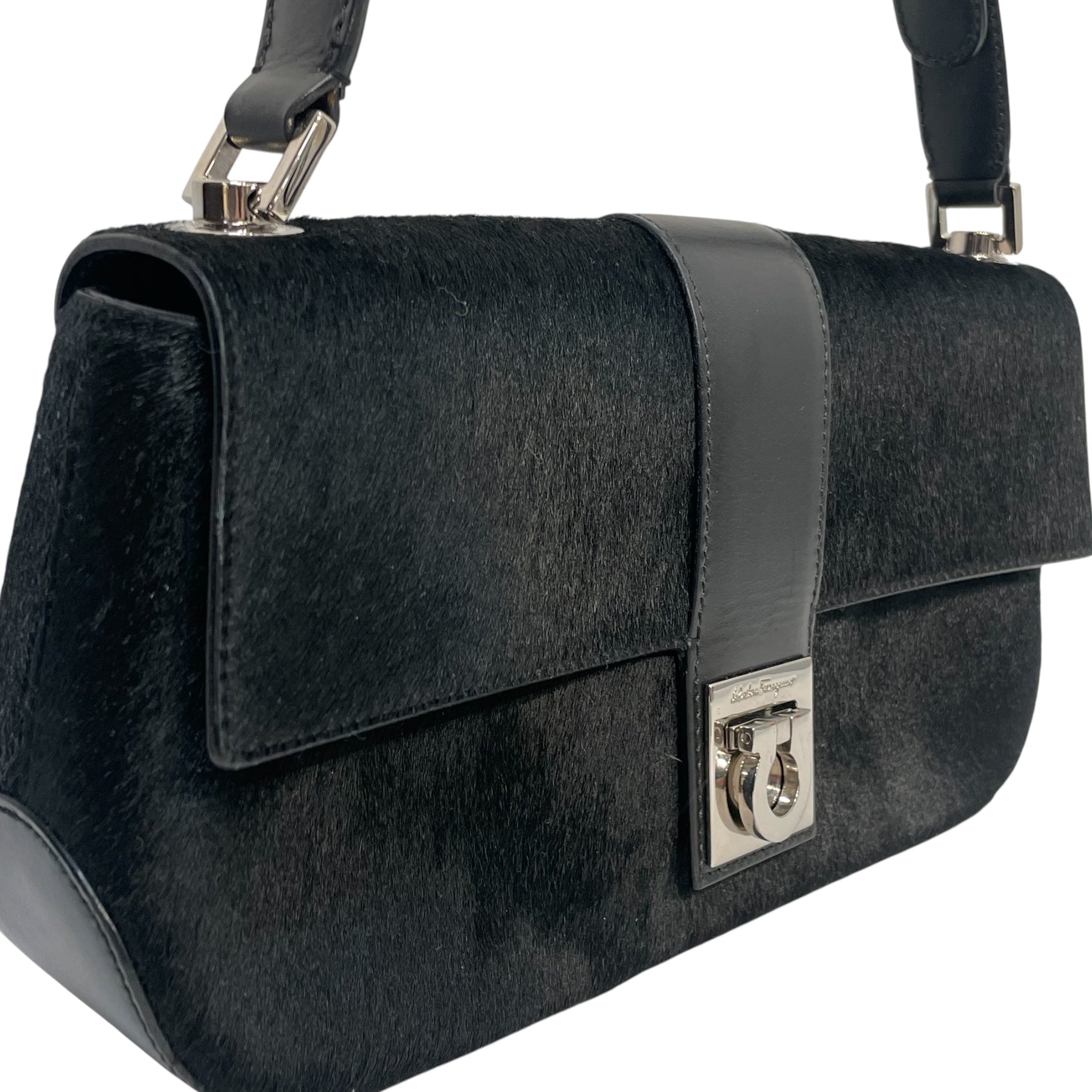 Salvatore Ferragamo/Hand Bag/BLK/Ponyhair Gancini Baguette view 3