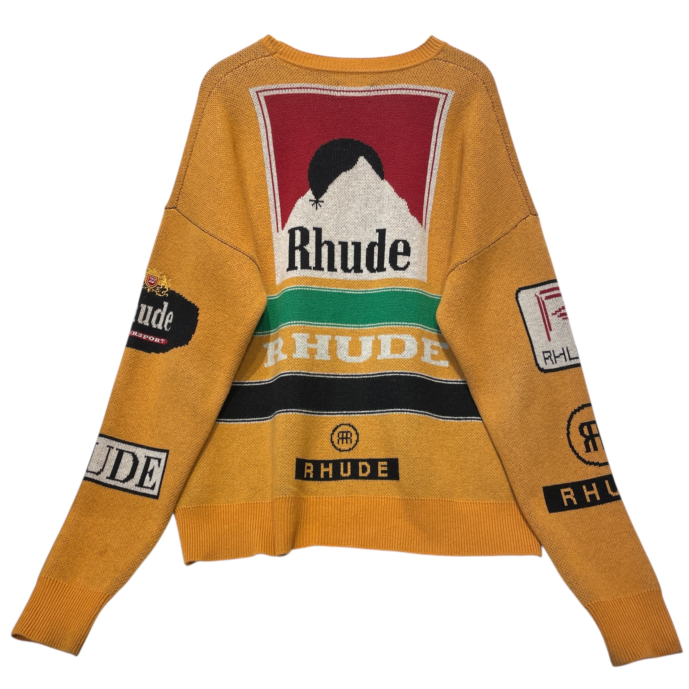 RHUDE/Heavy Sweater/M/Wool/ORN/AYRTON, GREEN STRIPE view 2