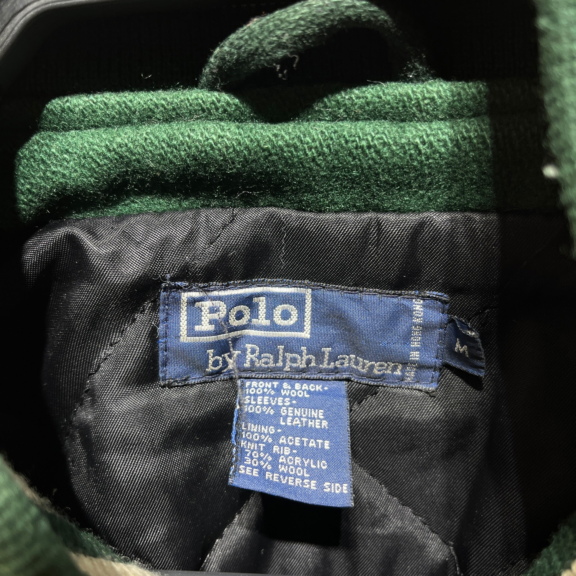 POLO RALPH LAUREN/Leather Jkt/M/Wool/GRN/varsity view 3