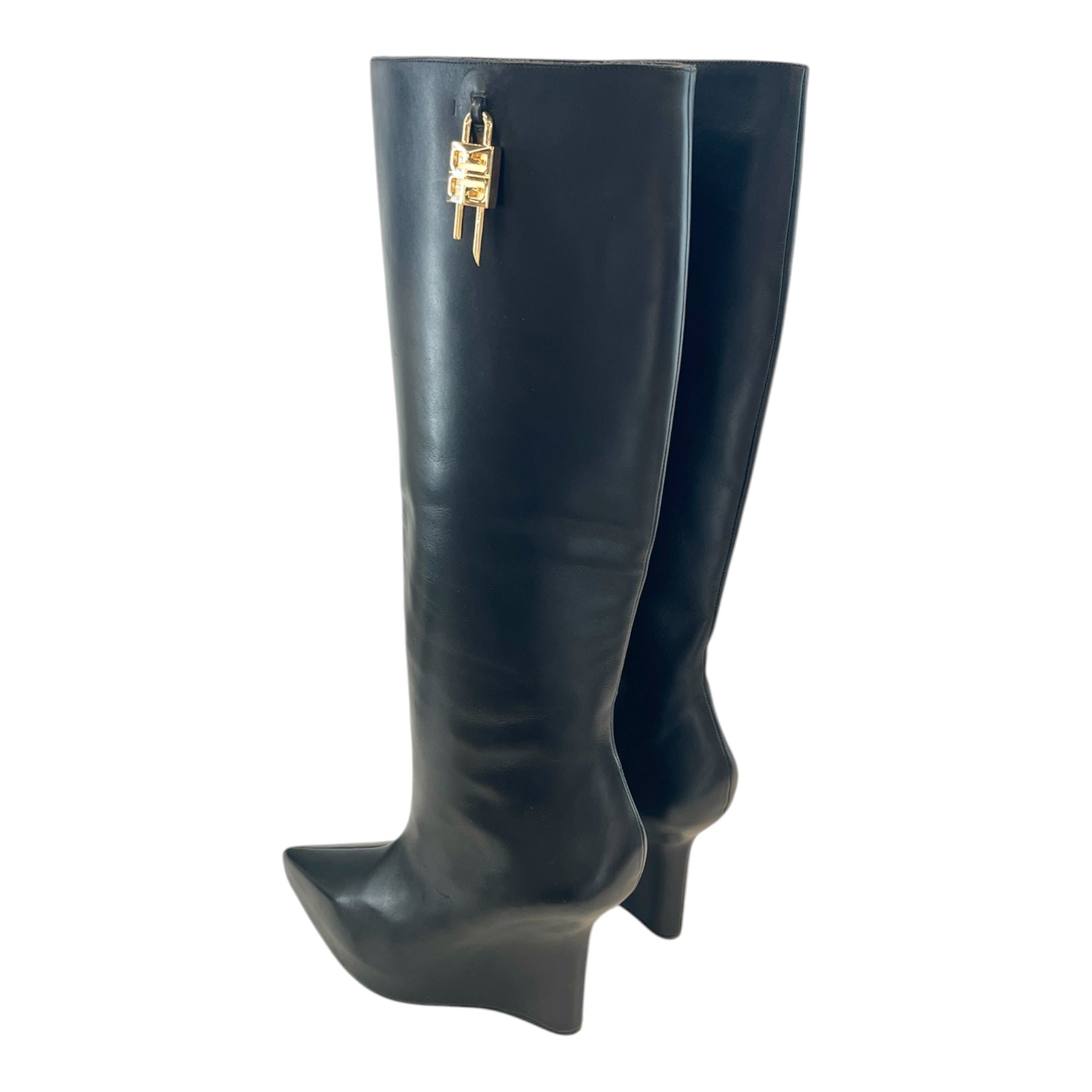 GIVENCHY/Long Boots/EU 37/Leather/BLK/G LOCK WEDGE TALL view 2