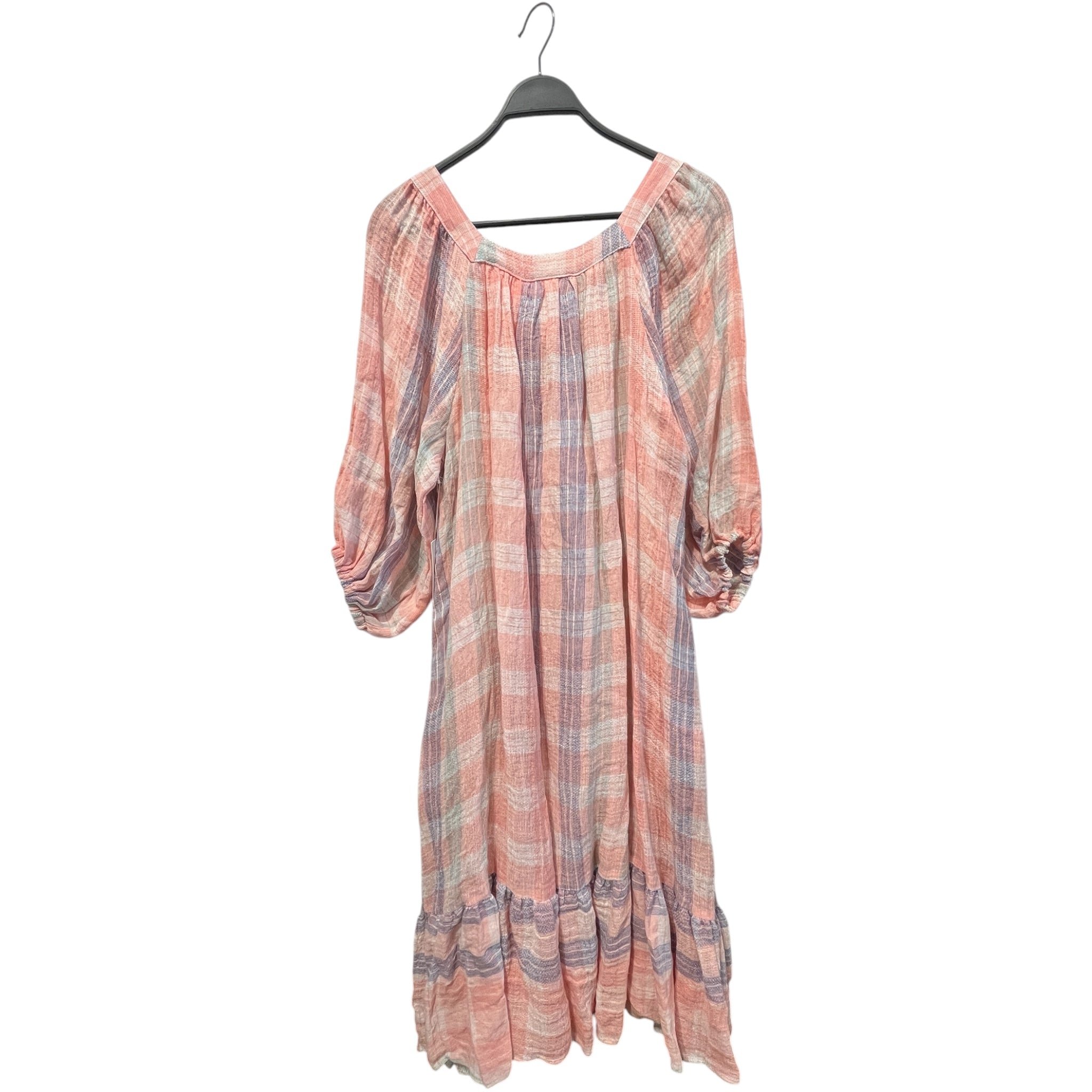 LISA MARIE FERNANDEZ/LS Dress/2/Plaid/Linen/PNK/Maxi Length/PURPLE/WHITE METALBALL TIE view 2