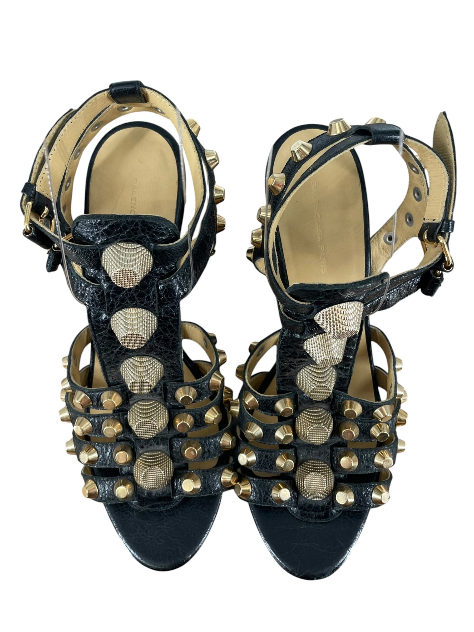 BALENCIAGA/Heels/US 8/Leather/BLK/GLADIATOR WEDGE view 4