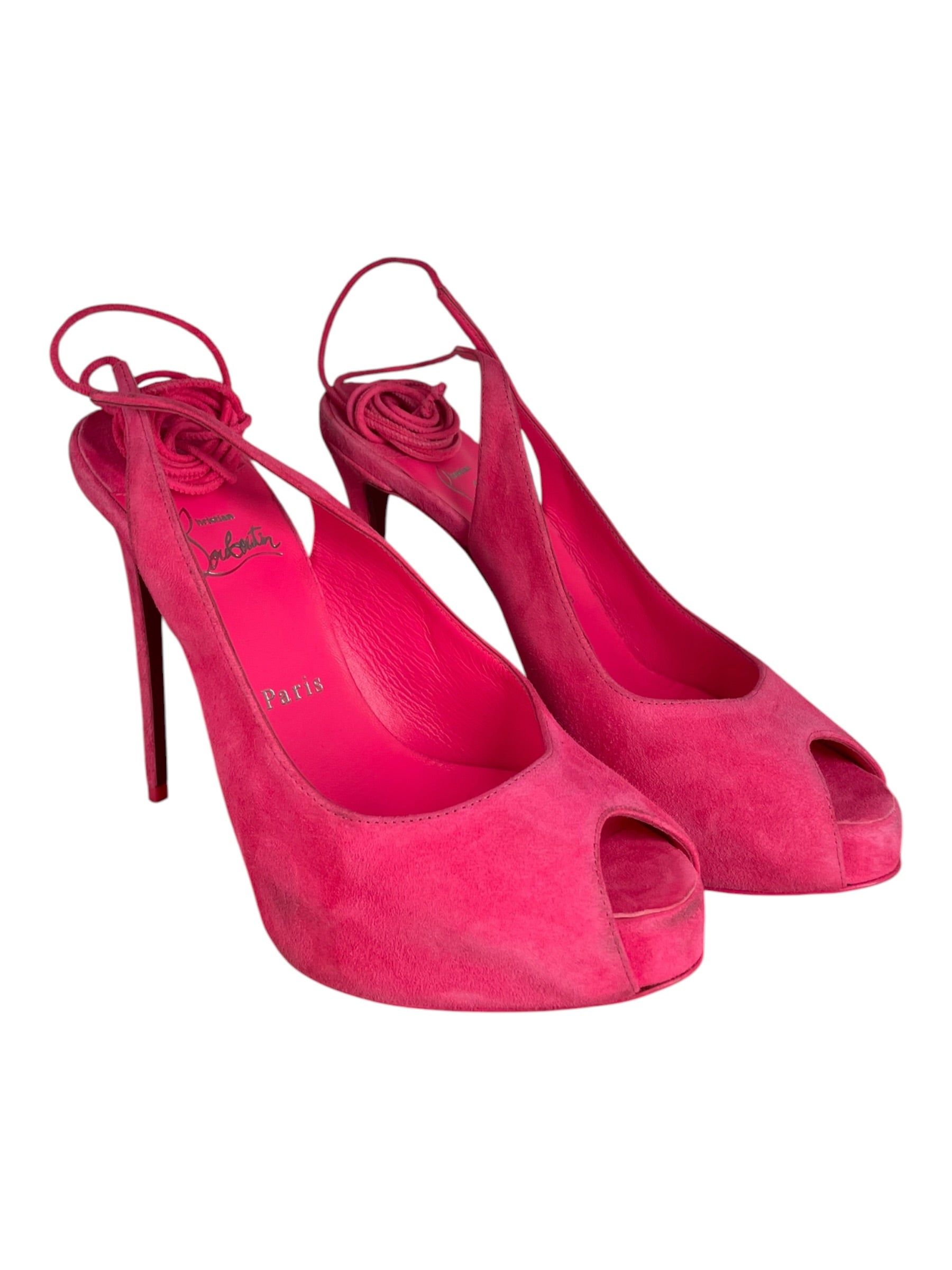 Christian Louboutin/Heels/EU 38/Suede/PNK/LACE-UP NVP PEEP-TOE view 1