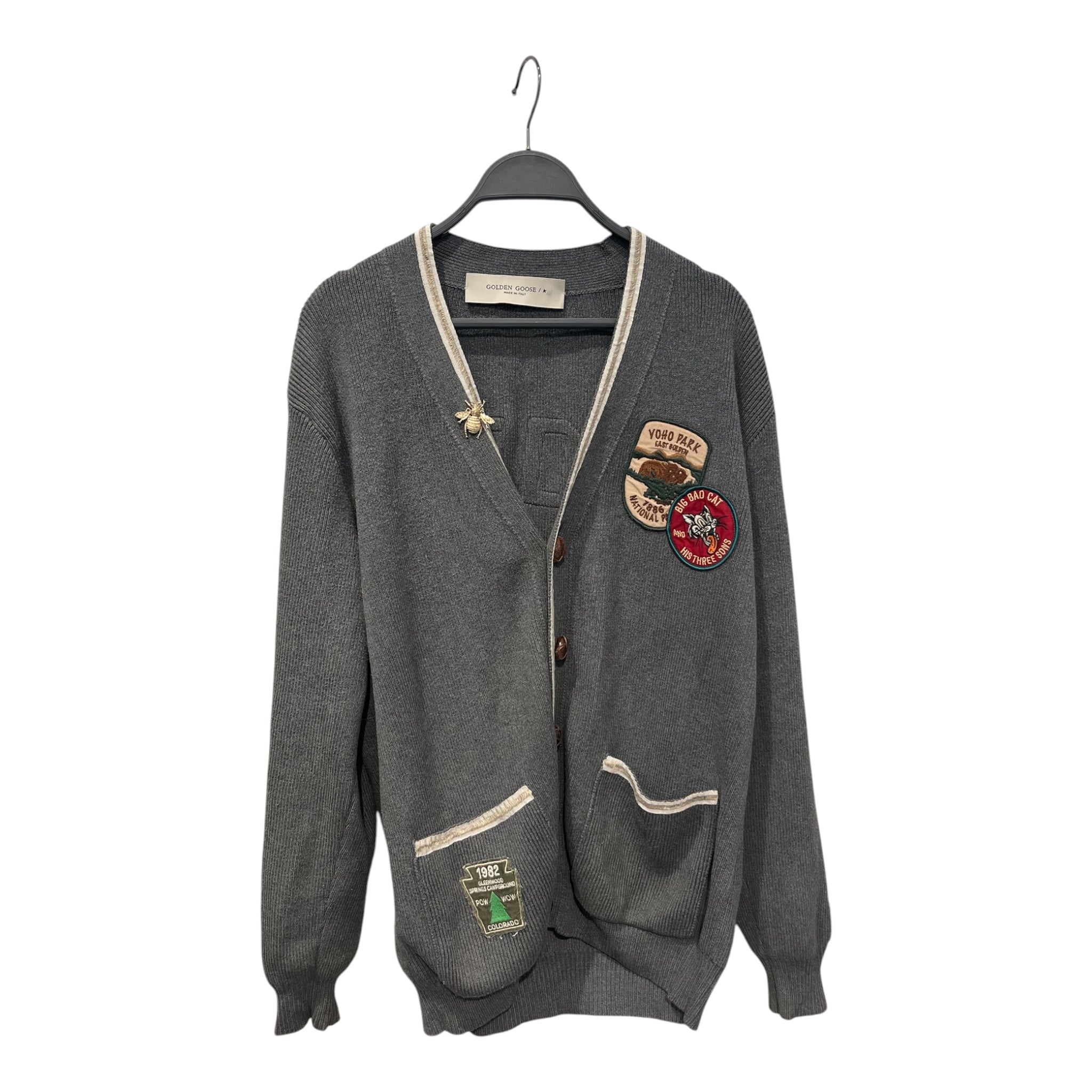 GOLDEN GOOSE/Cardigan/S/Cotton/GRY/GMP00946 PATCHWORK/BEE PIN view 1
