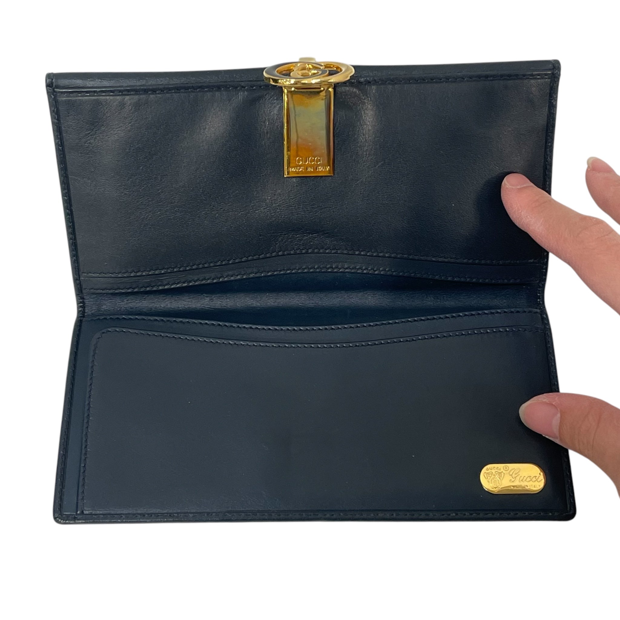 GUCCI/Bifold Wallet/Monogram/Leather/NVY/L's/Vintage view 3