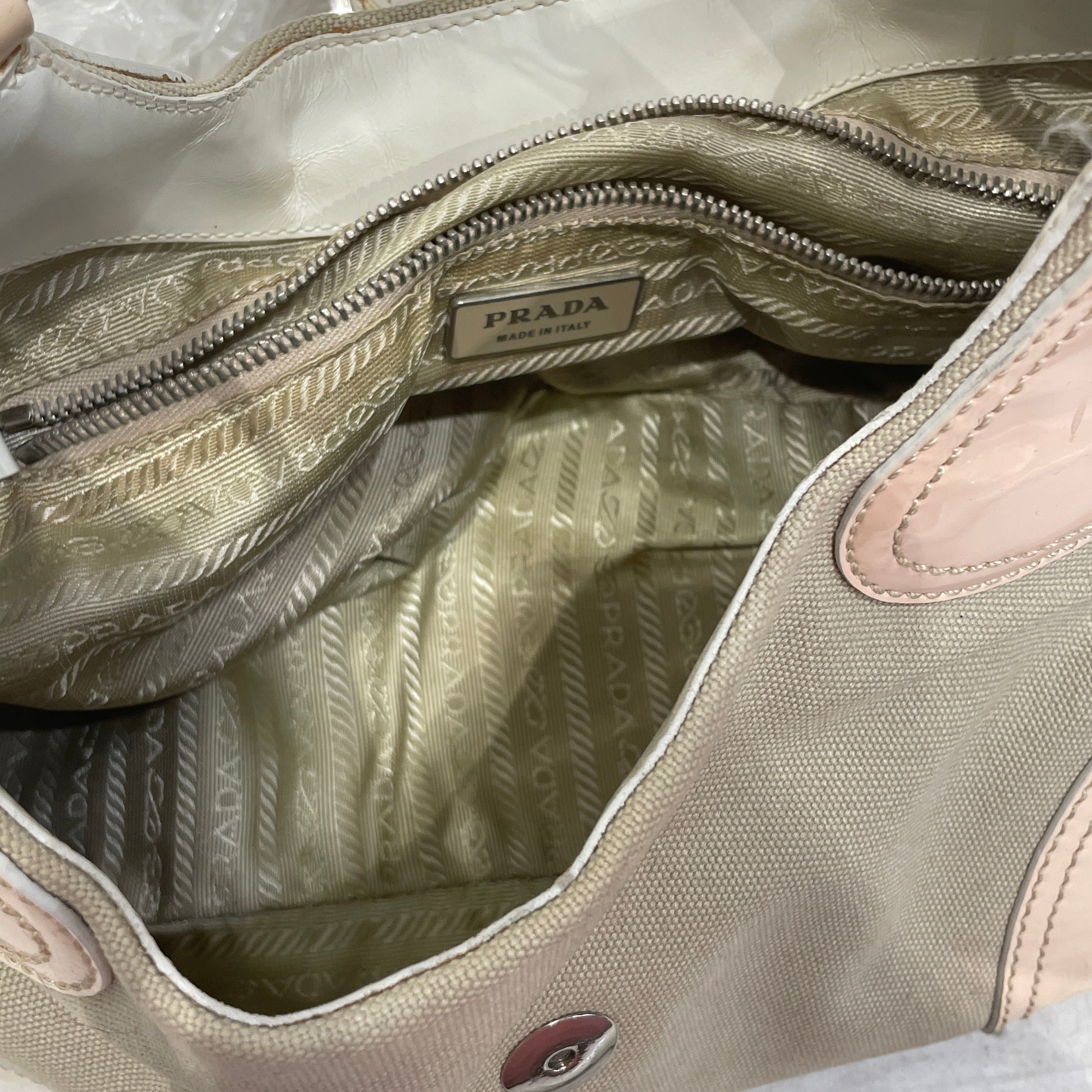 PRADA/Hand Bag/Cotton/CRM/BUCKLE/PALE PINK ACCENTS view 5