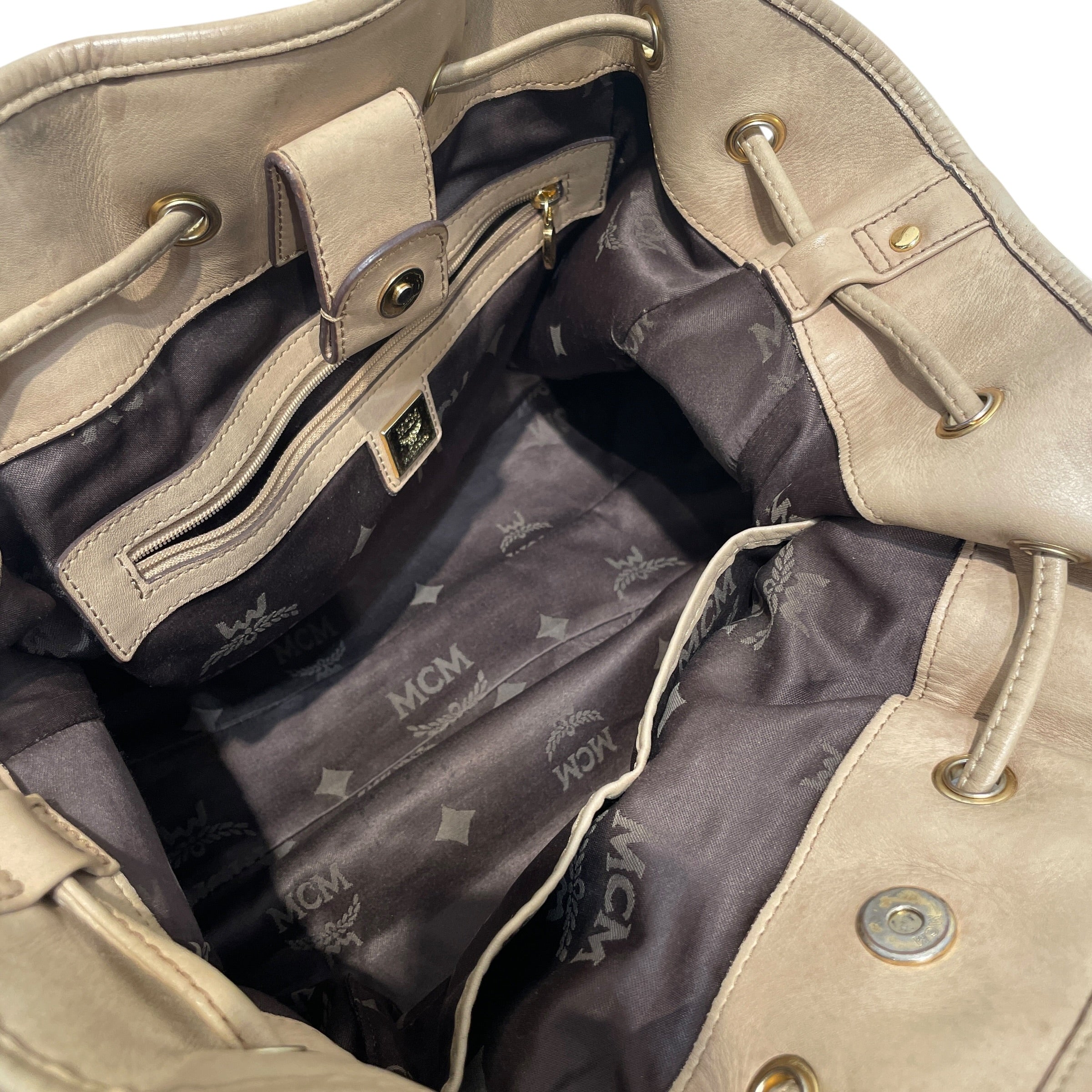 MCM/Hand Bag/Monogram/Leather/BEG/Drawstring Tote view 5
