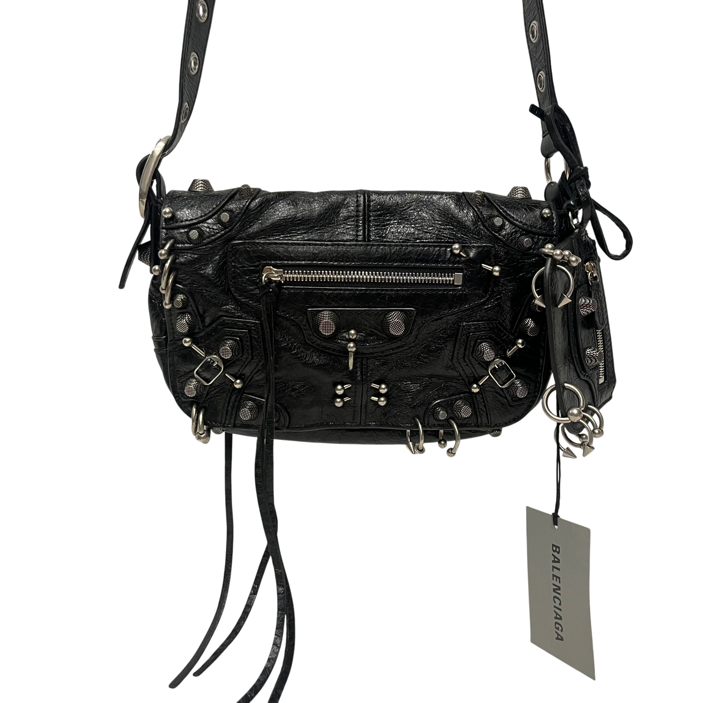 BALENCIAGA/Cross Body Bag/Leather/BLK/pierced view 1