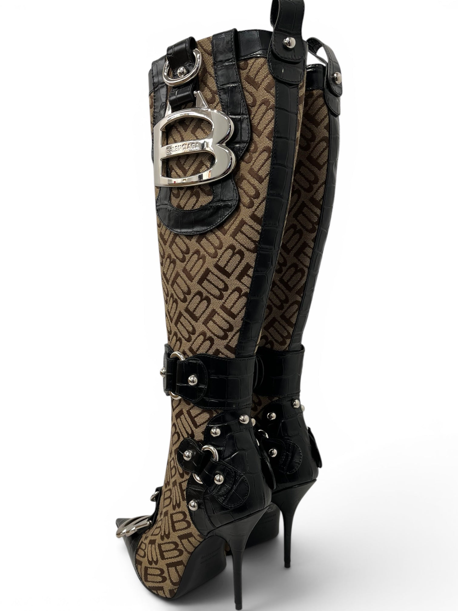 BALENCIAGA/Heels/EU 36/Monogram/Cotton/BRW/ESSEX BOOTS/ SLV HARDWARE view 2
