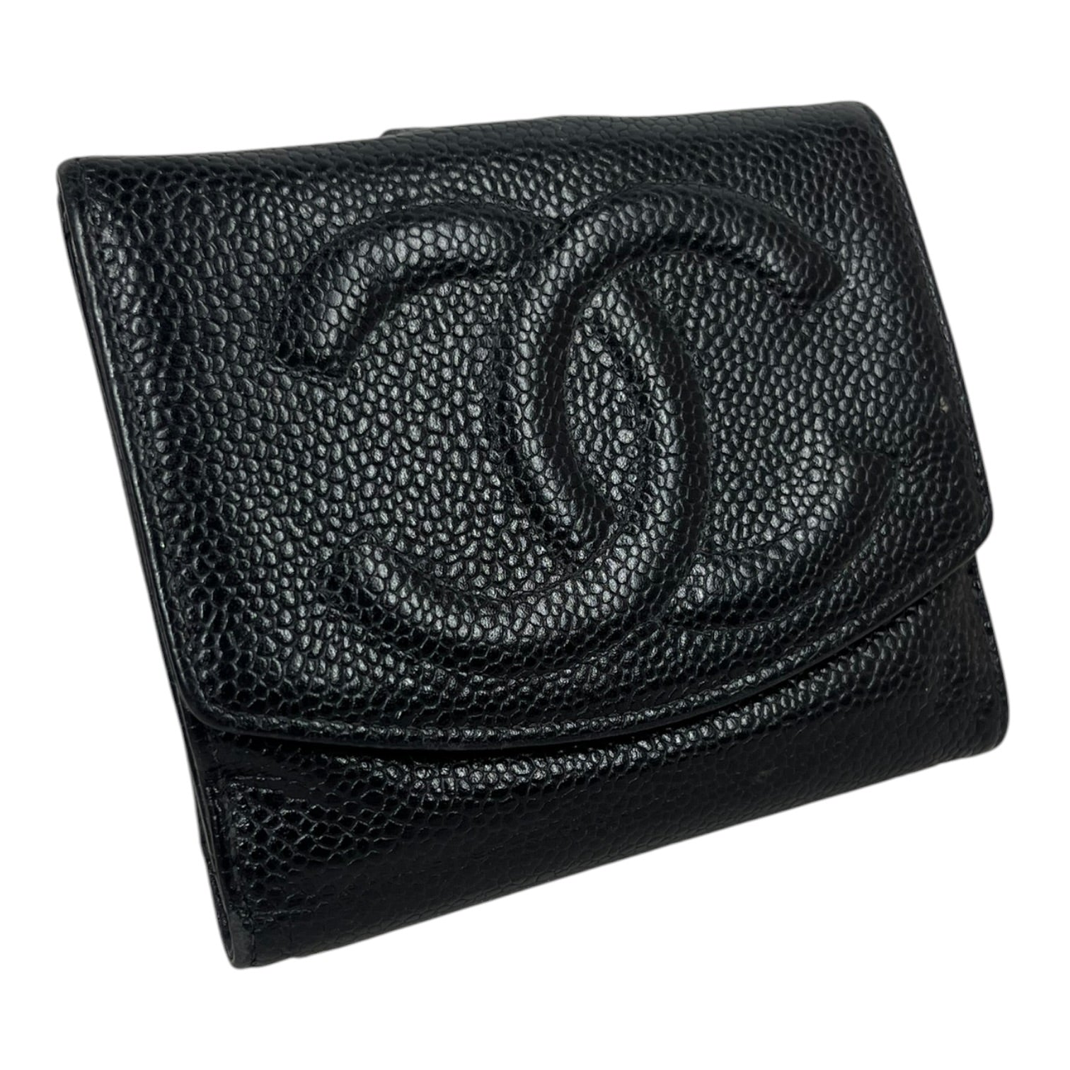 CHANEL/Trifold Wallet/Leather/BLK/L's/CAVIAR DOUBLE C TRIFOLD view 1