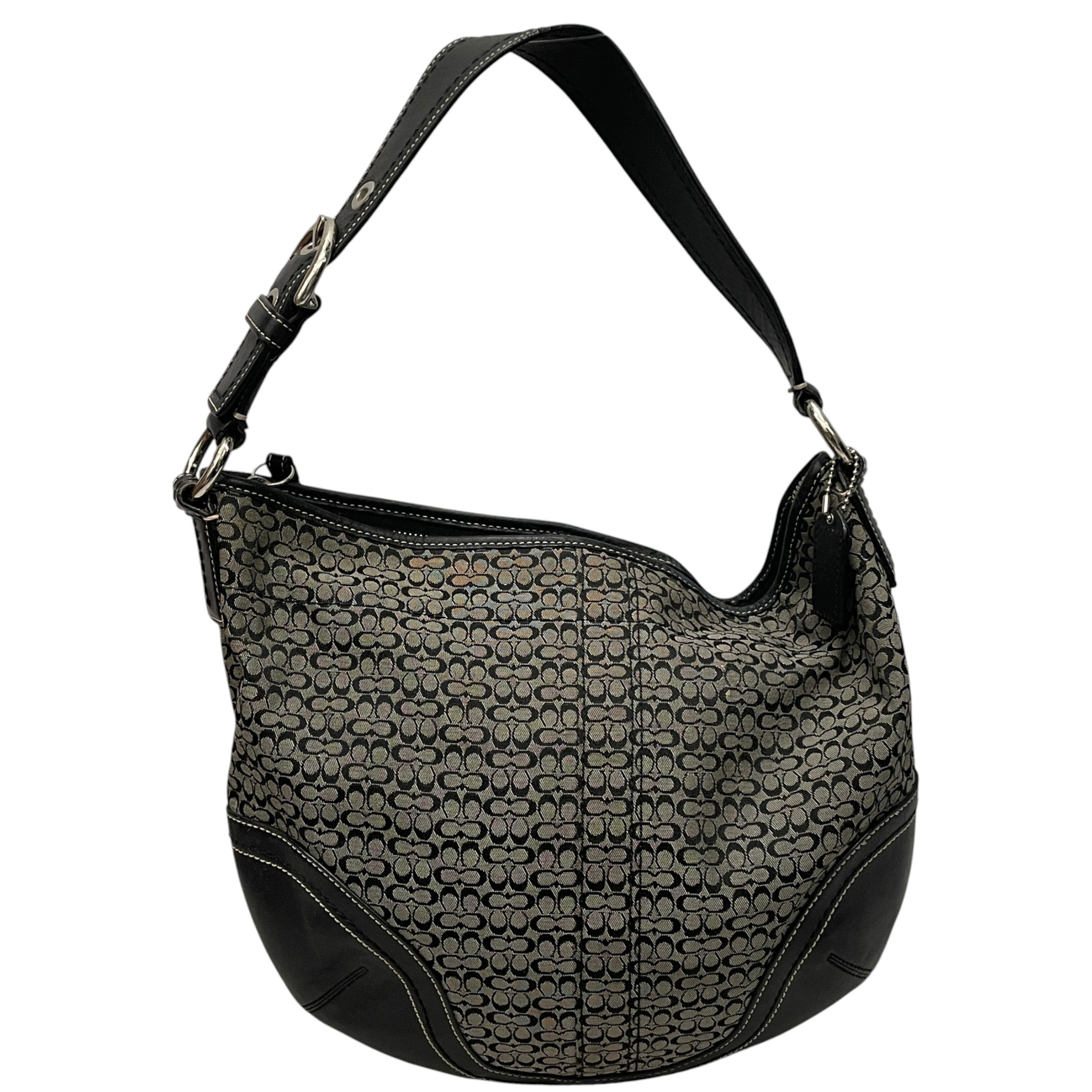 COACH/Tote Bag/Monogram/Cotton/GRY/hobo bag leather trim view 1