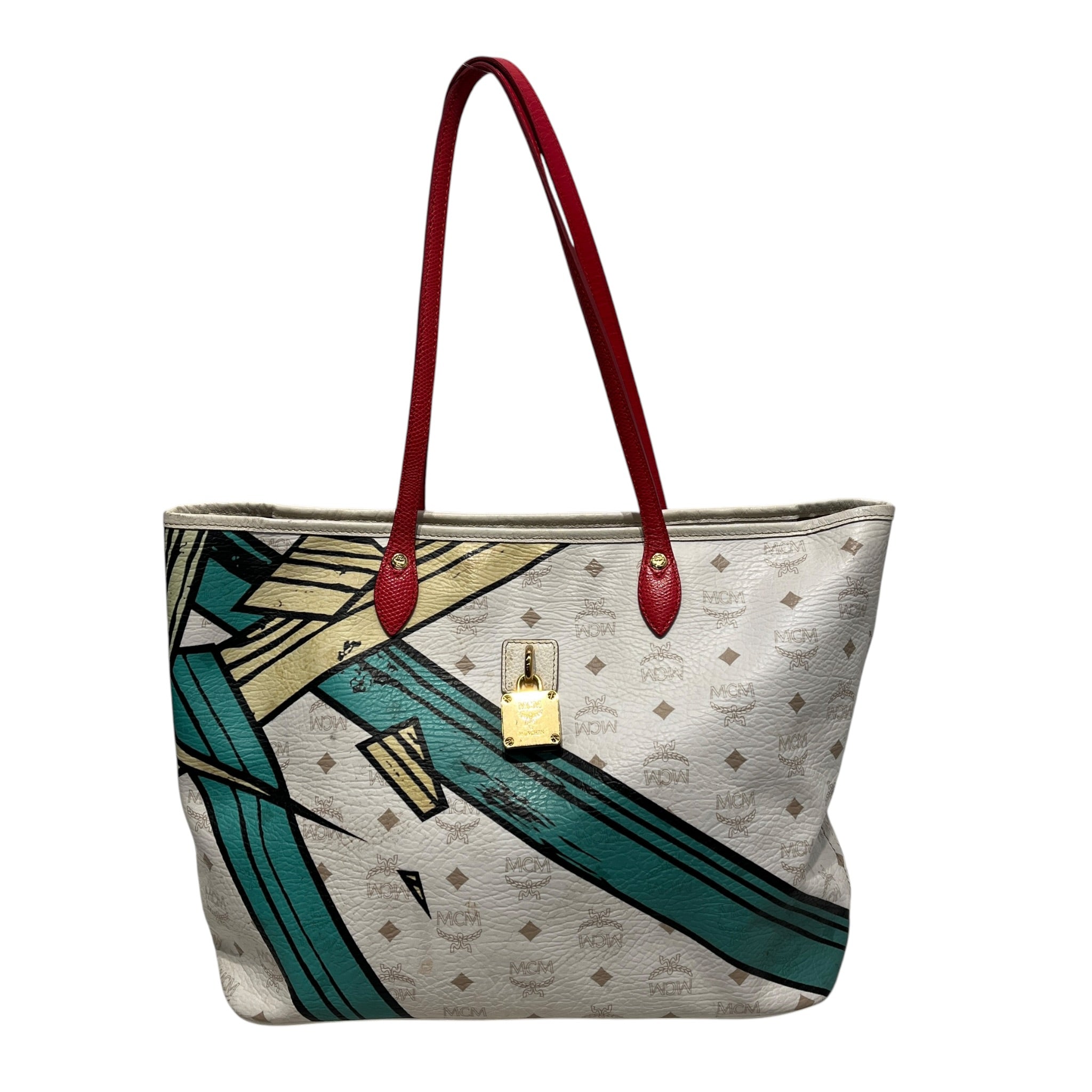 MCM/Tote Bag/Monogram/Leather/WHT/ABSTRACT MONOGRAM VISETOS/RED view 1