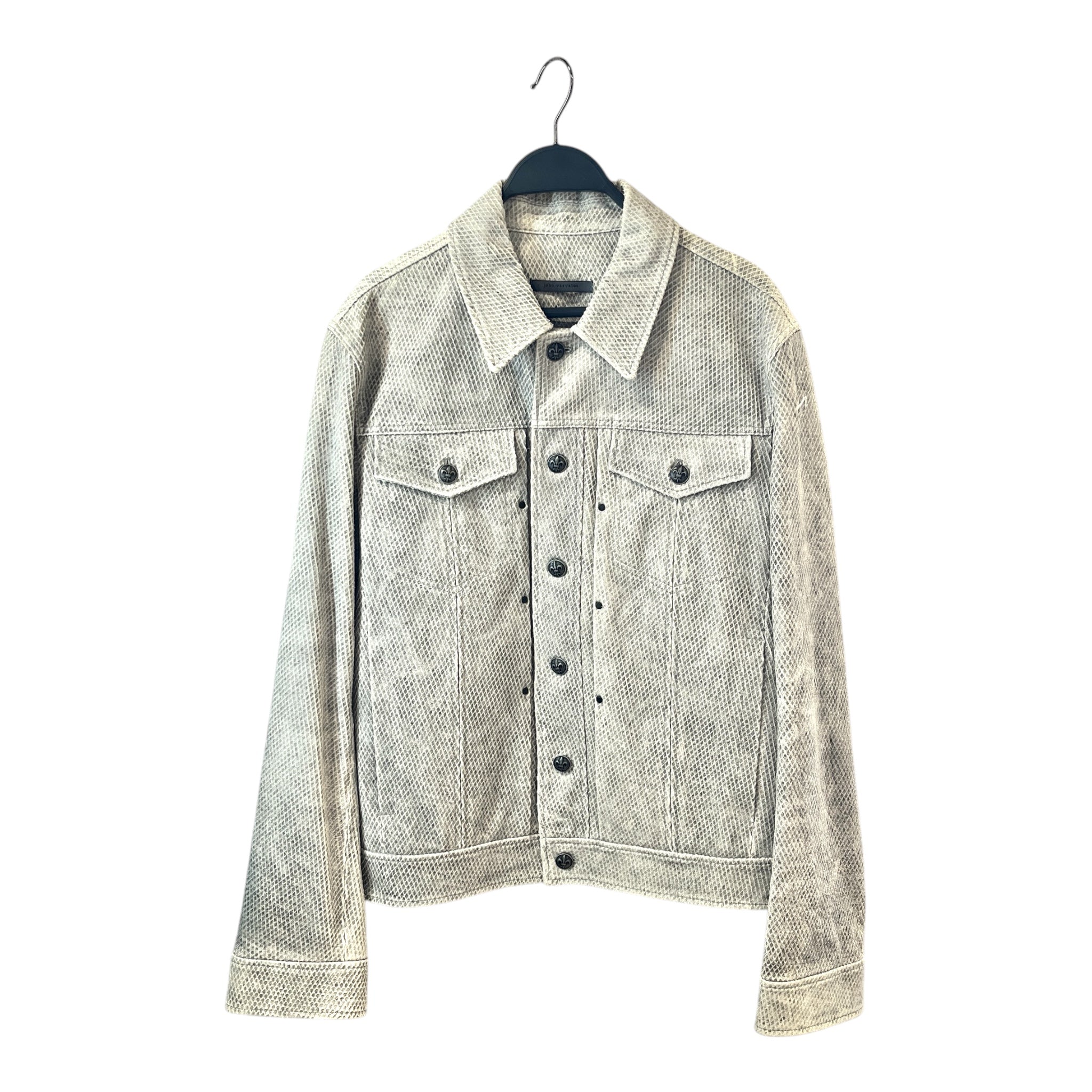 john varvatos/Leather Jkt/48/Sheepskin/GRY/Single Breasted/Animal Pattern/DIAMOND LAZER CUT TRUCKER view 1