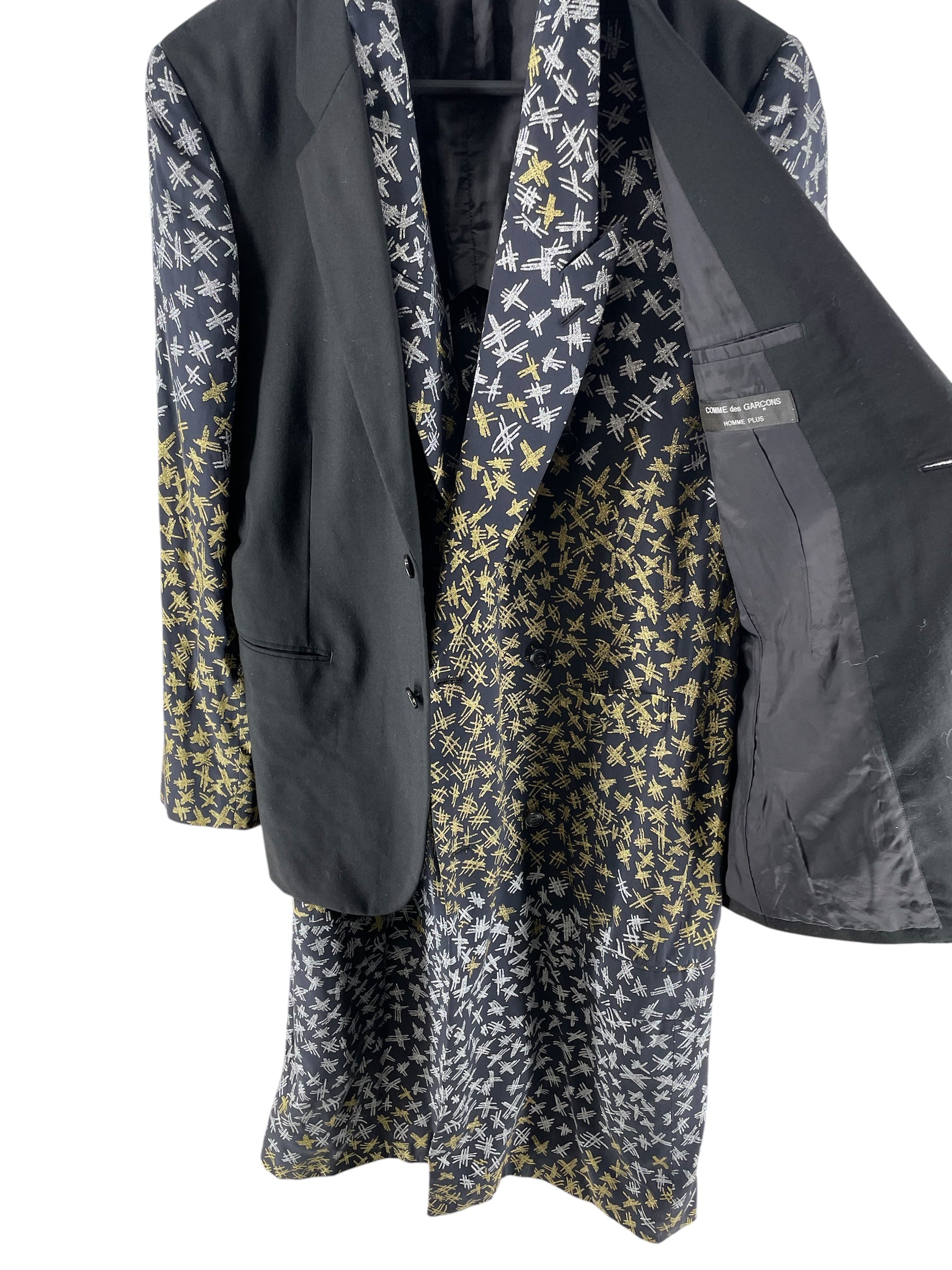 COMME des GARCONS HOMME PLUS/Jacket/M/Nylon/BLK/All Over Print/DBL LAYER HASHTAG PRINT COAT view 2