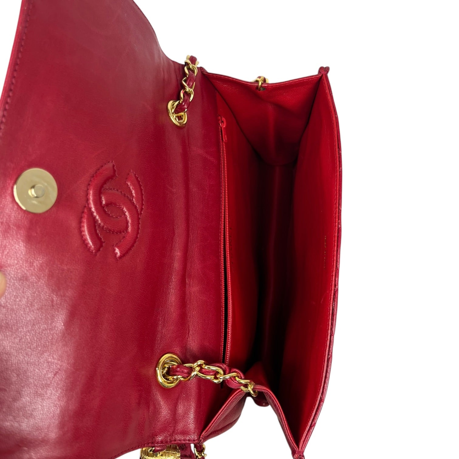 CHANEL/Cross Body Bag/Leather/RED/Vintage Quilted Tassel view 3