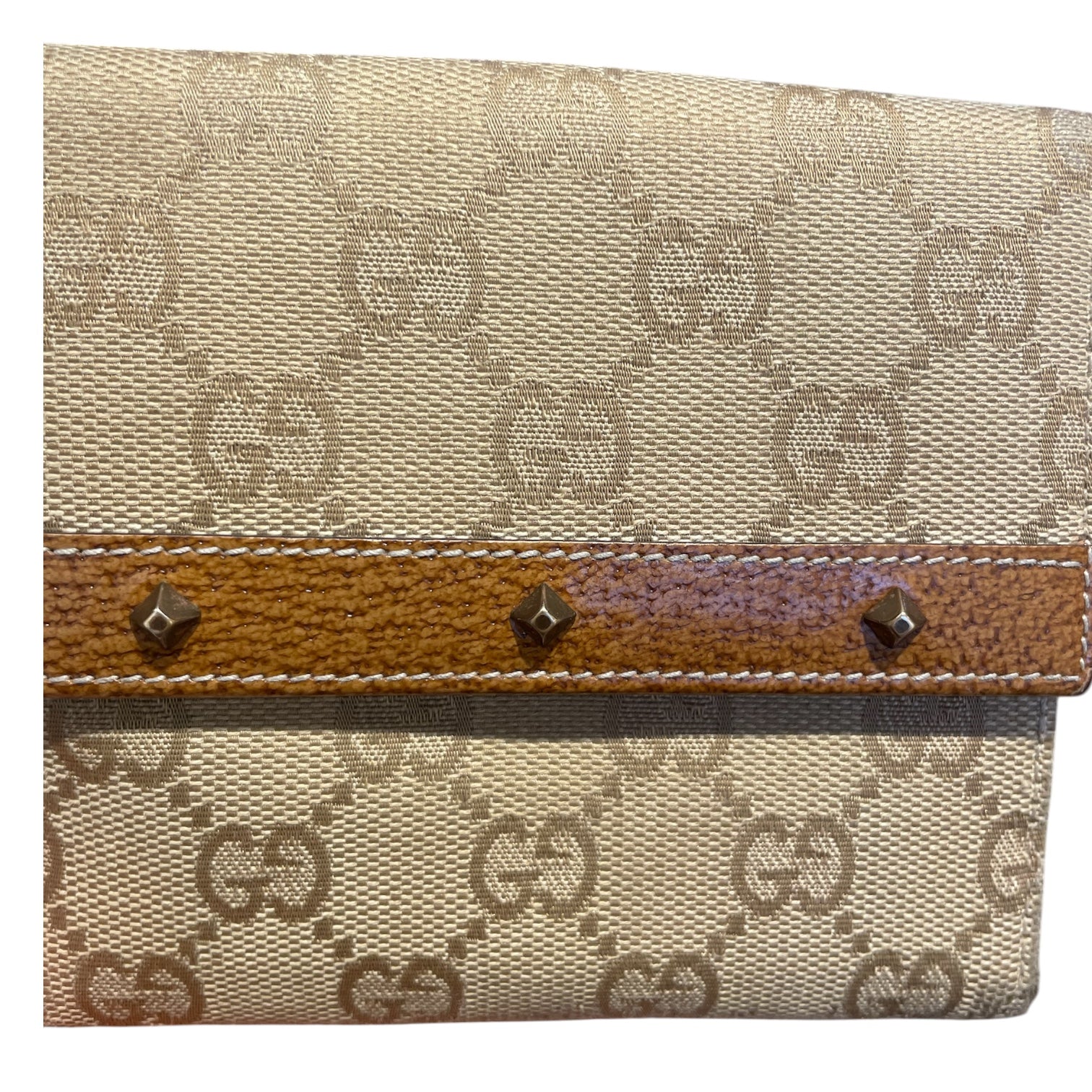 GUCCI/Wallet/Monogram/BEG/3 STUDS/BROWN INSIDE view 7