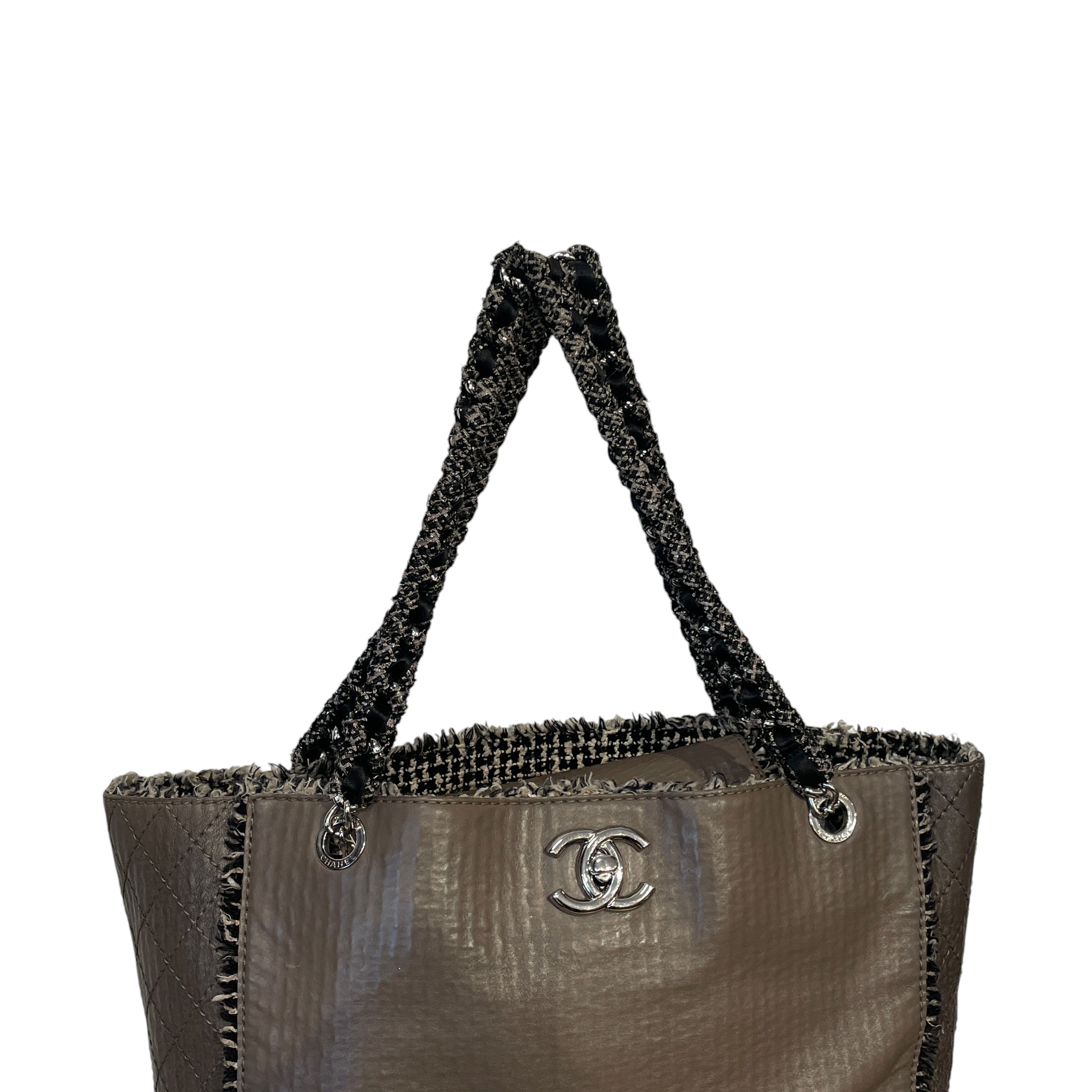 CHANEL/Tote Bag/Leather/BRW/TWEED HANDLE & INNER LINING view 3