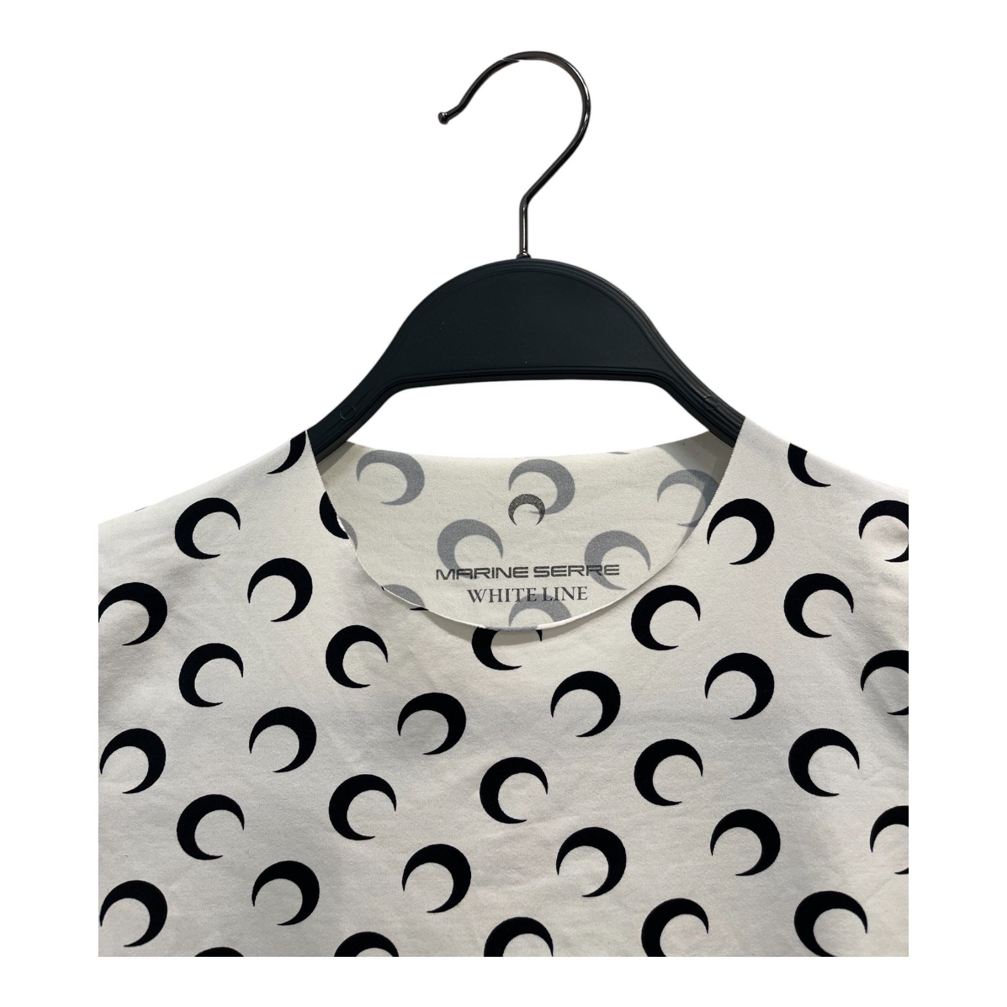 MARINE SERRE/LS T-Shirt/XS/Monogram/Polyester/WHT/half moon all over white line view 3