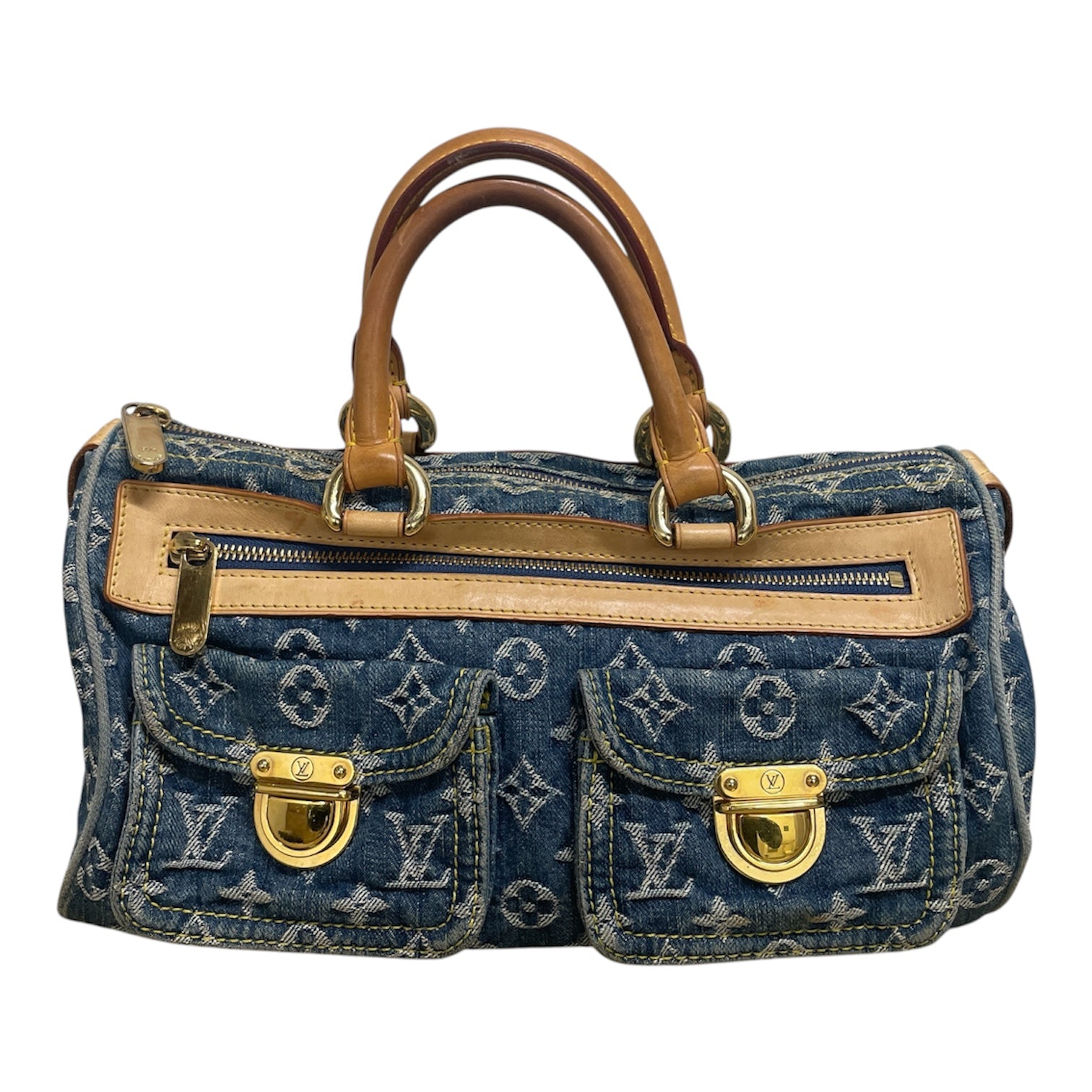 LOUIS VUITTON/Hand Bag/Monogram/Denim/BLU/denim w/ brwn handle/ 68Y7HGW view 1