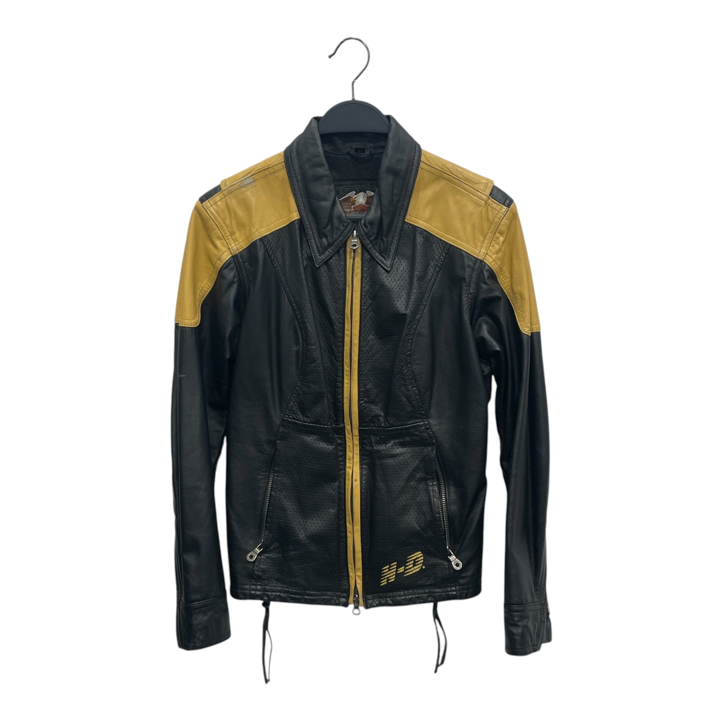 HARLEY DAVIDSON/Vintage/Leather Jkt/M/Leather/BLK/YLW LEATHER DETAIL view 1