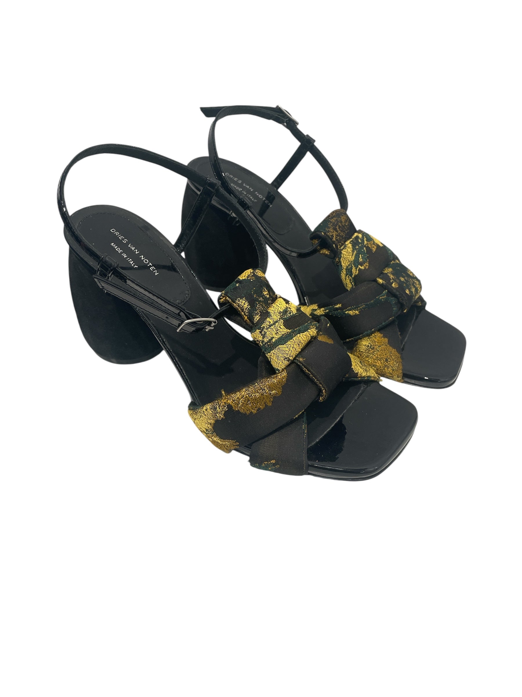 DRIES VAN NOTEN/Heels/EU 38/All Over Print/Silk/BLK/Ankle Strap/satin printed patent leather view 1