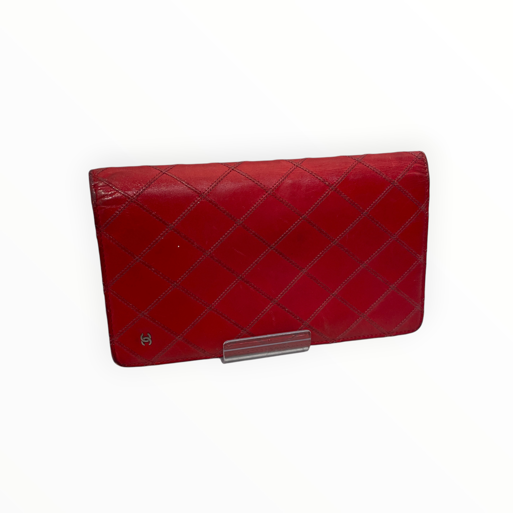 CHANEL/Long Wallet/Leather/RED/L's/bifold diamond quilting view 1
