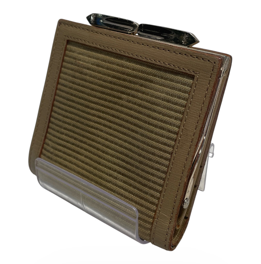 YVES SAINT LAURENT/Coin Wallet/Stripe/Cotton/GRN/L's/BROWN LEATHER TRIM view 2