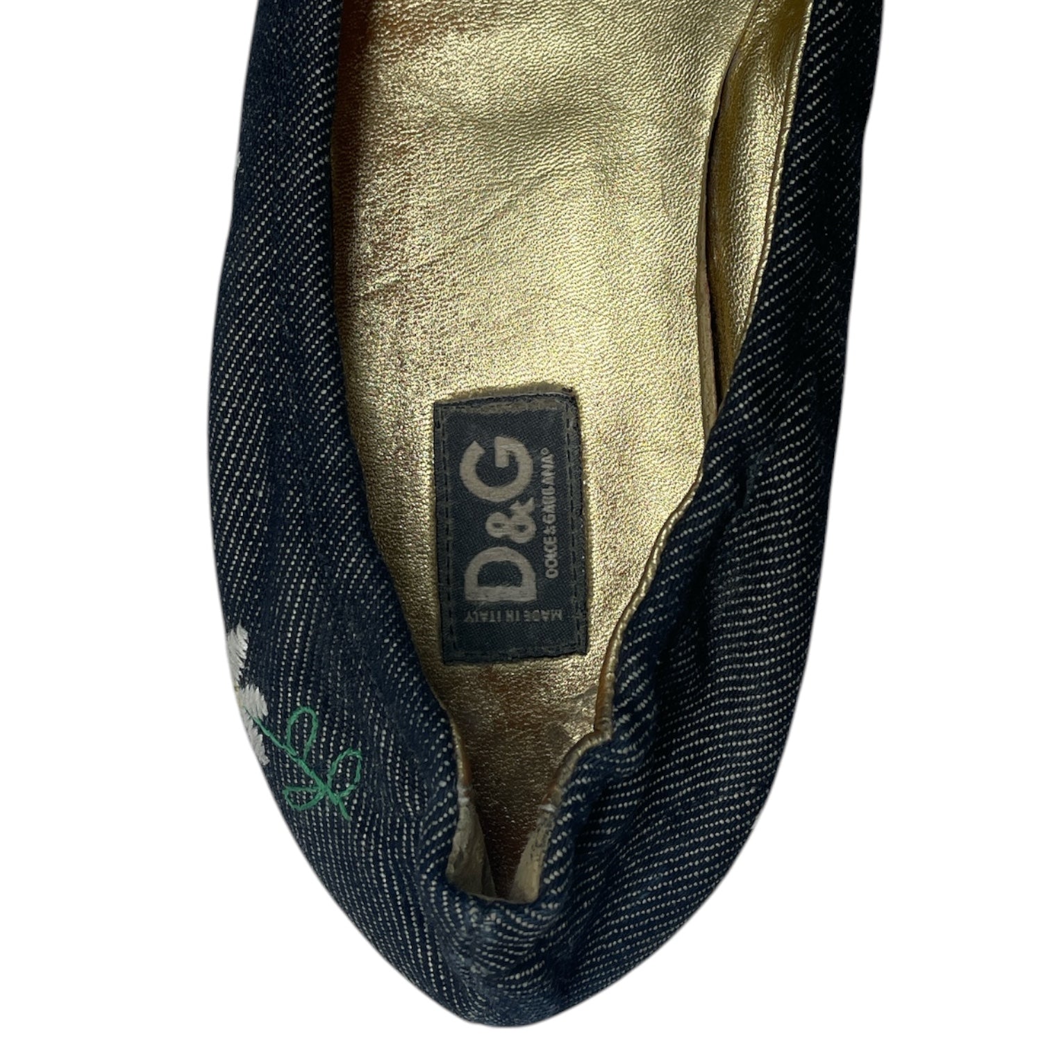 DOLCE&GABBANA/Flat Shoes/EU 37/Floral Pattern/Denim/NVY/DAISY EMBROIDERED GOLD INNER view 3