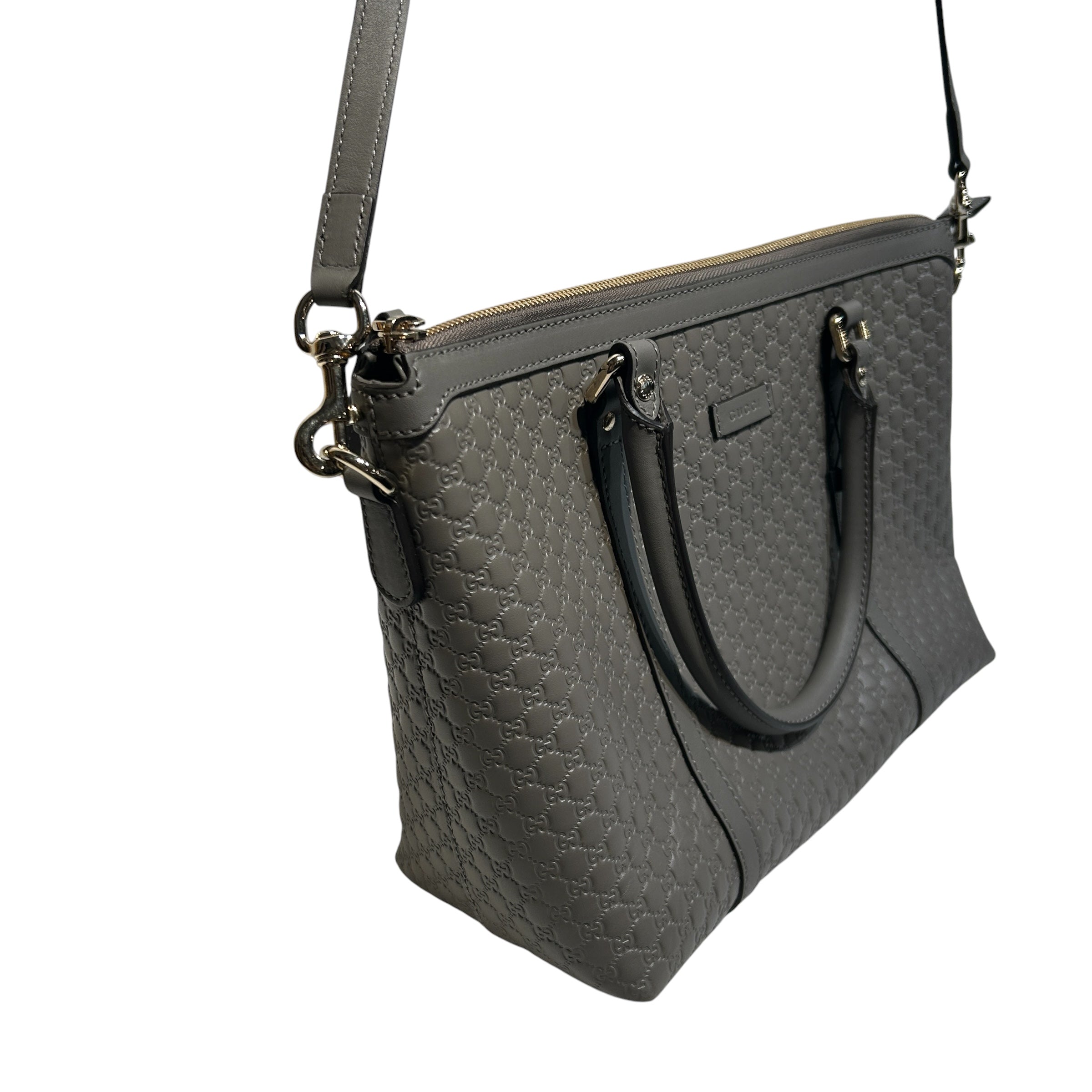 GUCCI/Tote Bag/Monogram/Leather/GRY/Microguccisima Top Zip Tote view 6