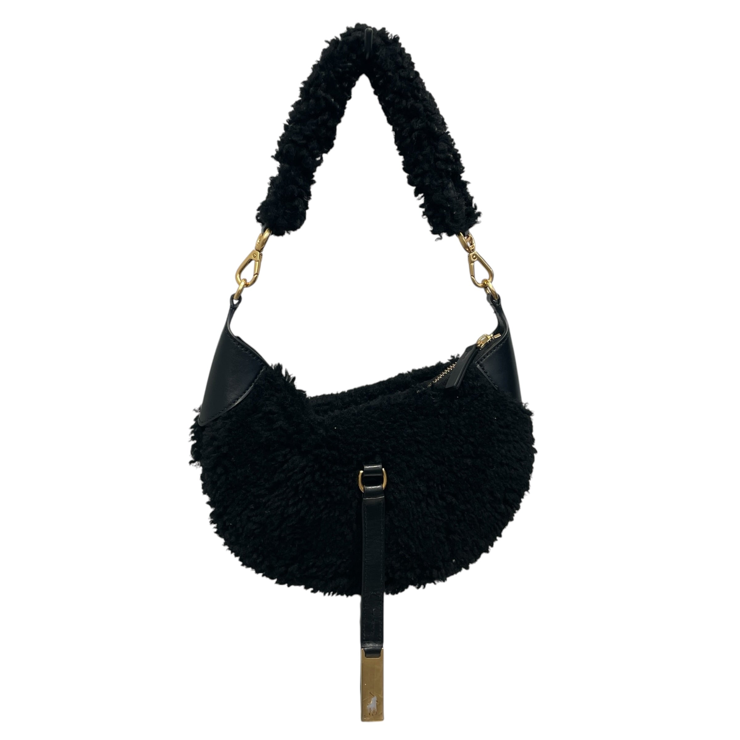 POLO RALPH LAUREN/Hand Bag/Fake Fur/BLK/GOLD HARDWARE/FUR STRAP view 1