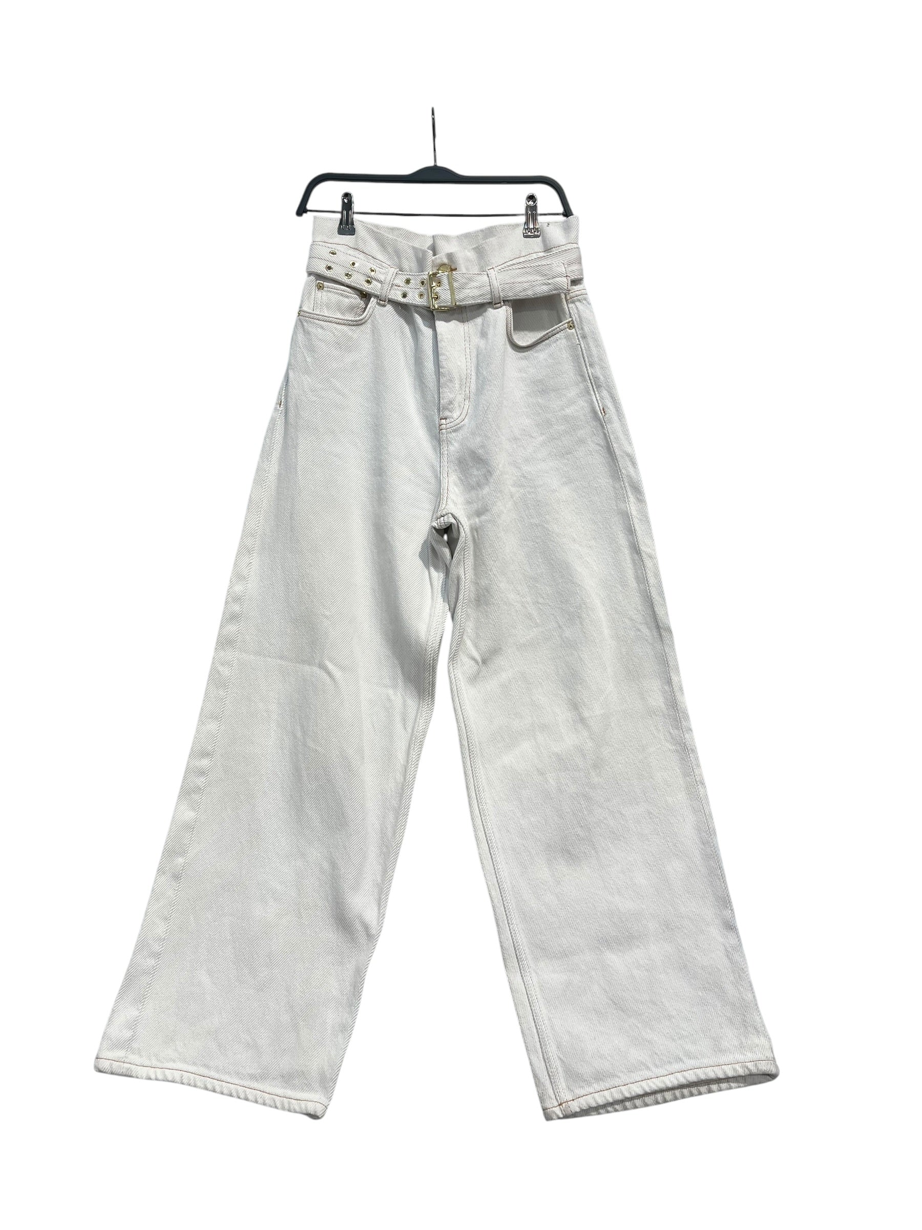 GANNI/Wide Leg Pants/27/Cotton/WHT/GOLD GROMMIT BELT view 1