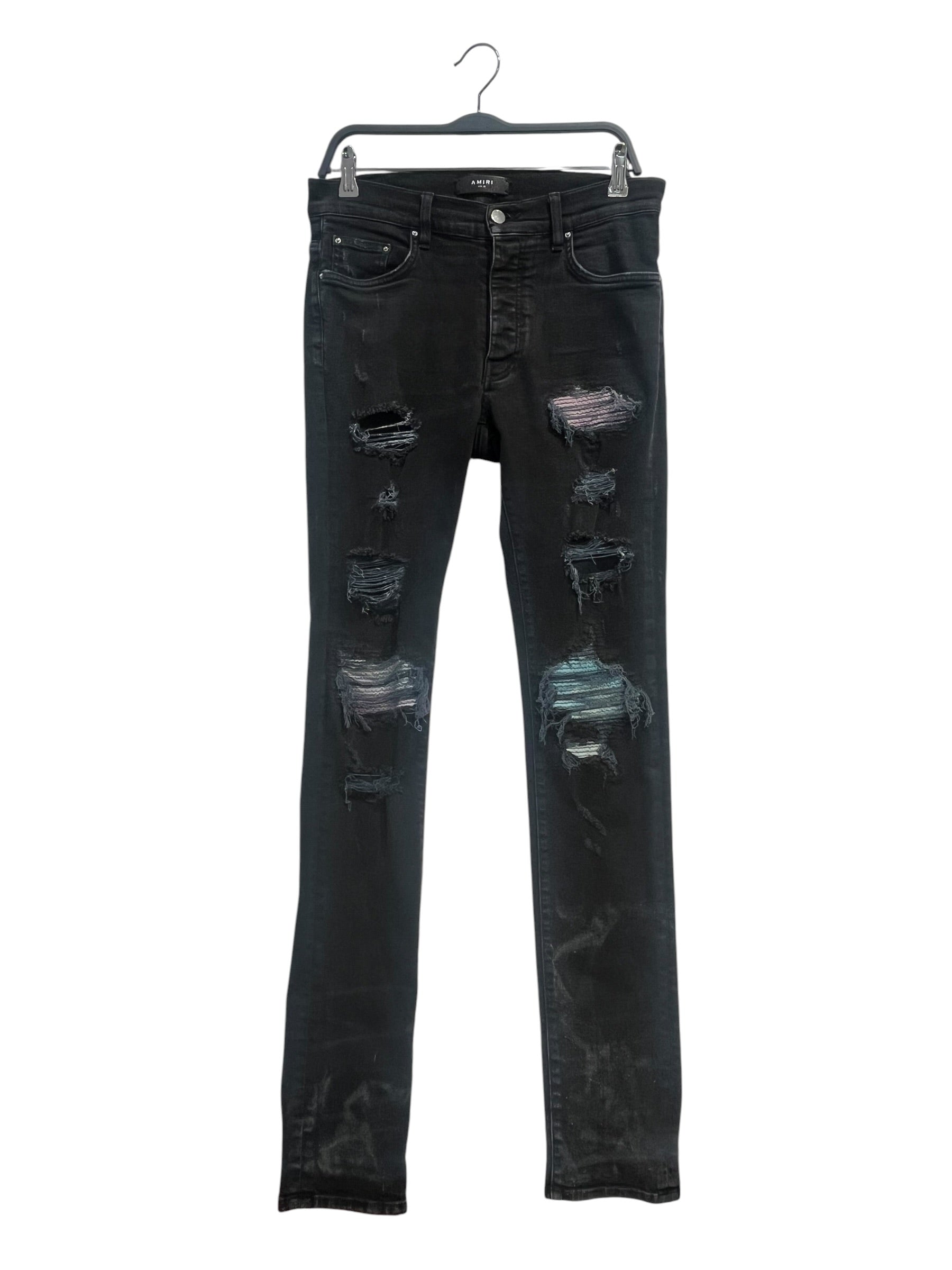 AMIRI/Skinny Pants/32/Cotton/BLK/blu ppl dye leather/ dirstress view 1