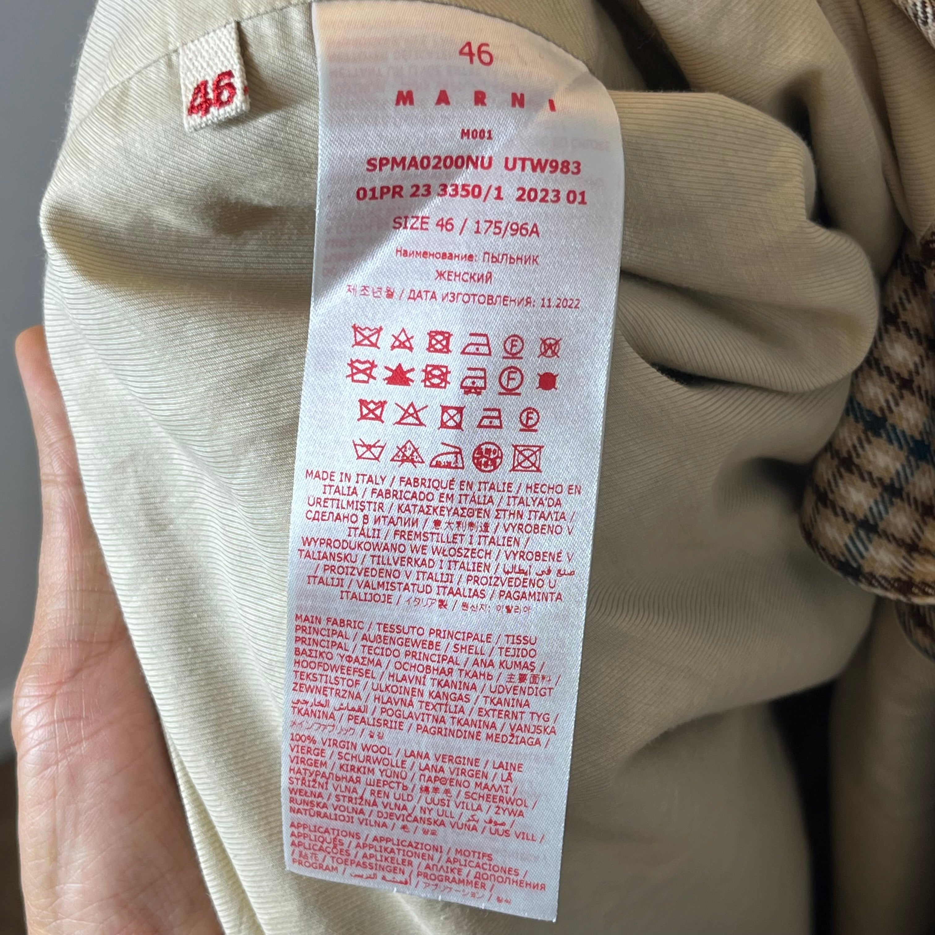 MARNI/Coat/46/Plaid/Wool/KHK/Single Breasted/Plaid Blue Suede Collar view 6