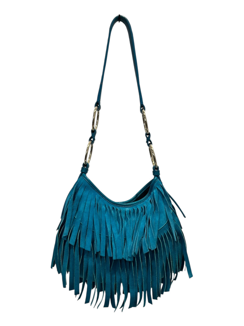YVES SAINT LAURENT/Hand Bag/S/Suede/BLU/TURQOUIS TASSLE BAG BANGLED