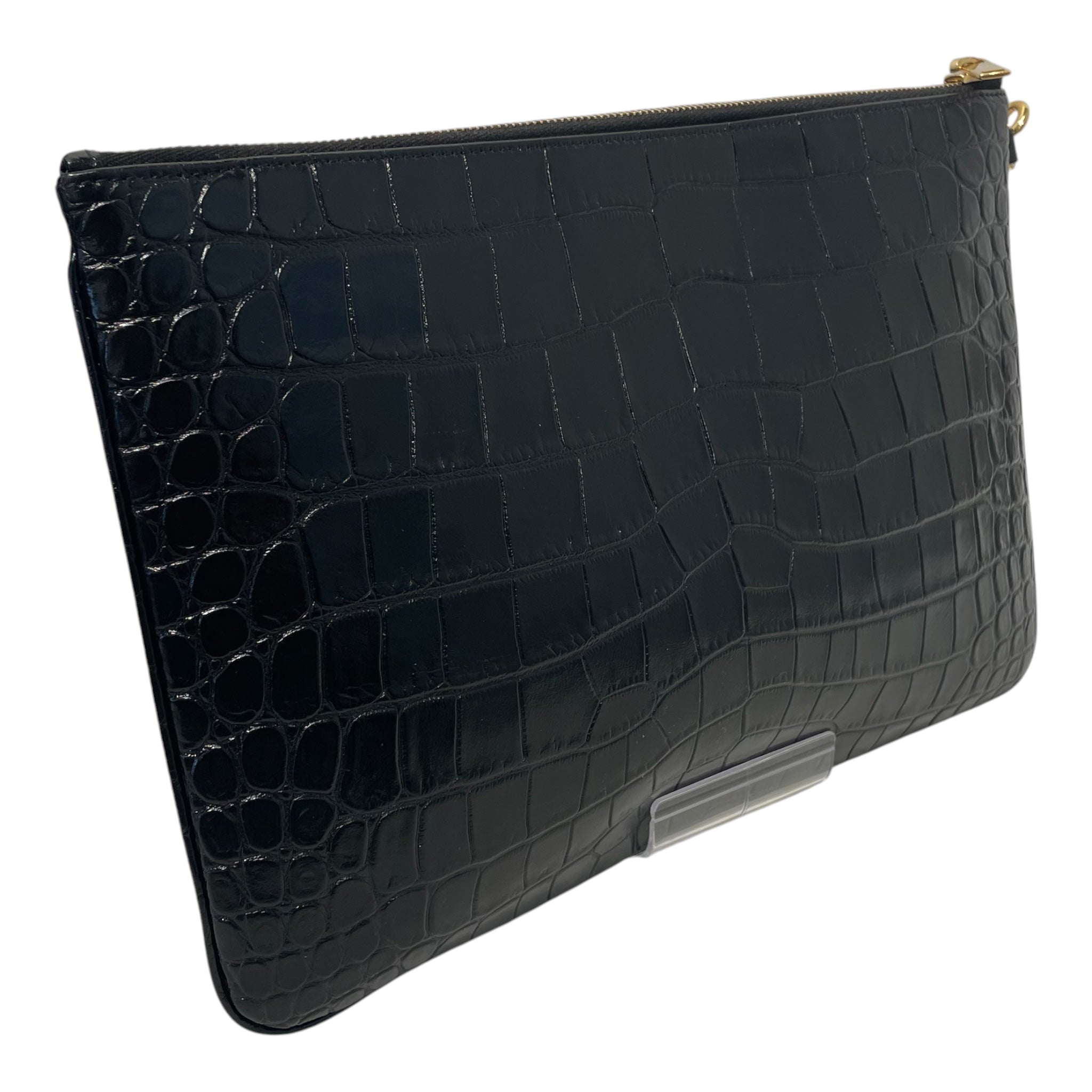 YVES SAINT LAURENT/Clutch Bag/Animal Pattern/Leather/BLK/calfskin crocodile pouch view 2