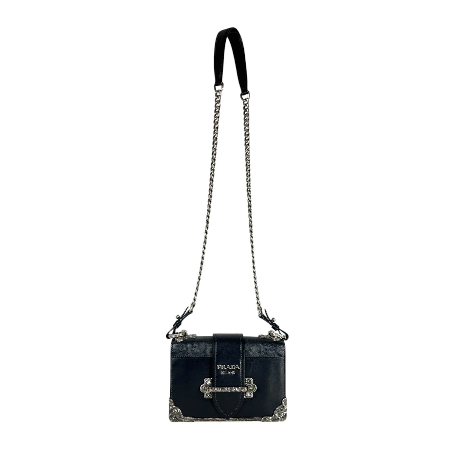 PRADA/Bag/Leather/BLK/CRYSTAL CITY CALF CAHIER BAG view 1