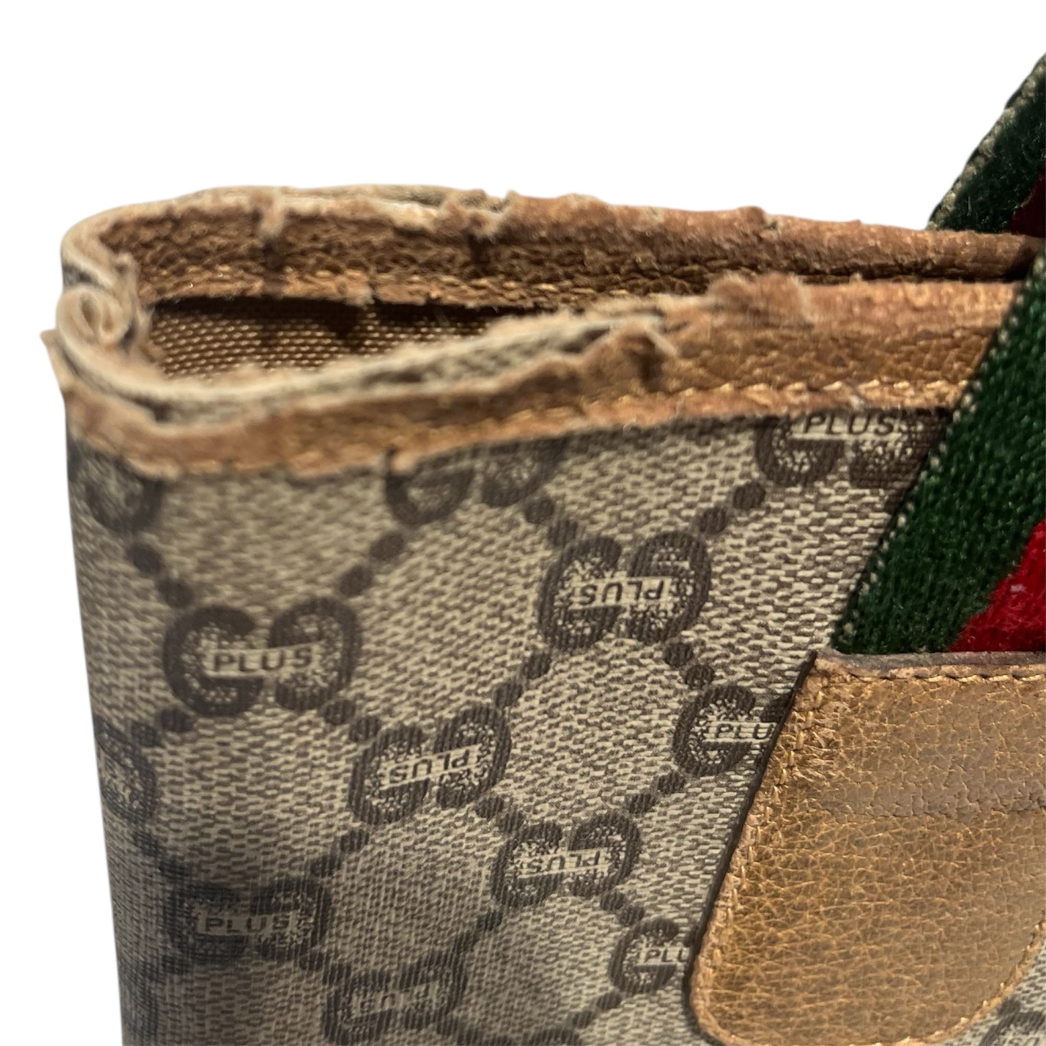 GUCCI PLUS/Hand Bag/Monogram/Leather/KHK/RED & GREEN HANDLES view 5