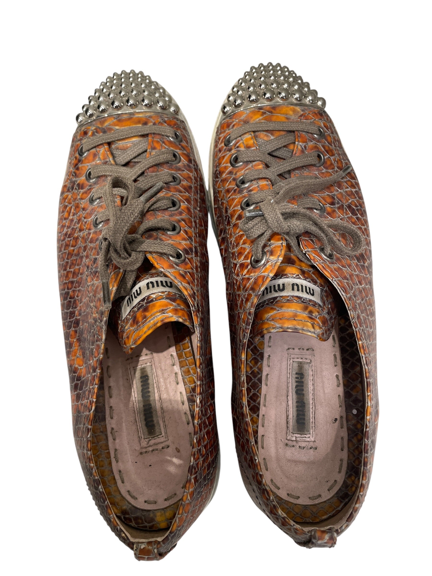 MIU MIU/Low-Sneakers/EU 39.5/Animal Pattern/Leather/BRW/SLV TOE/SNAKESKIN view 4