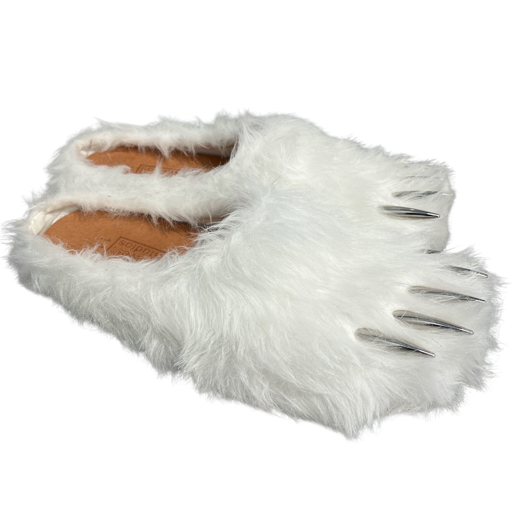 Bravest Studios/Shoes/US 14/Fake Fur/WHT/claw slides view 1