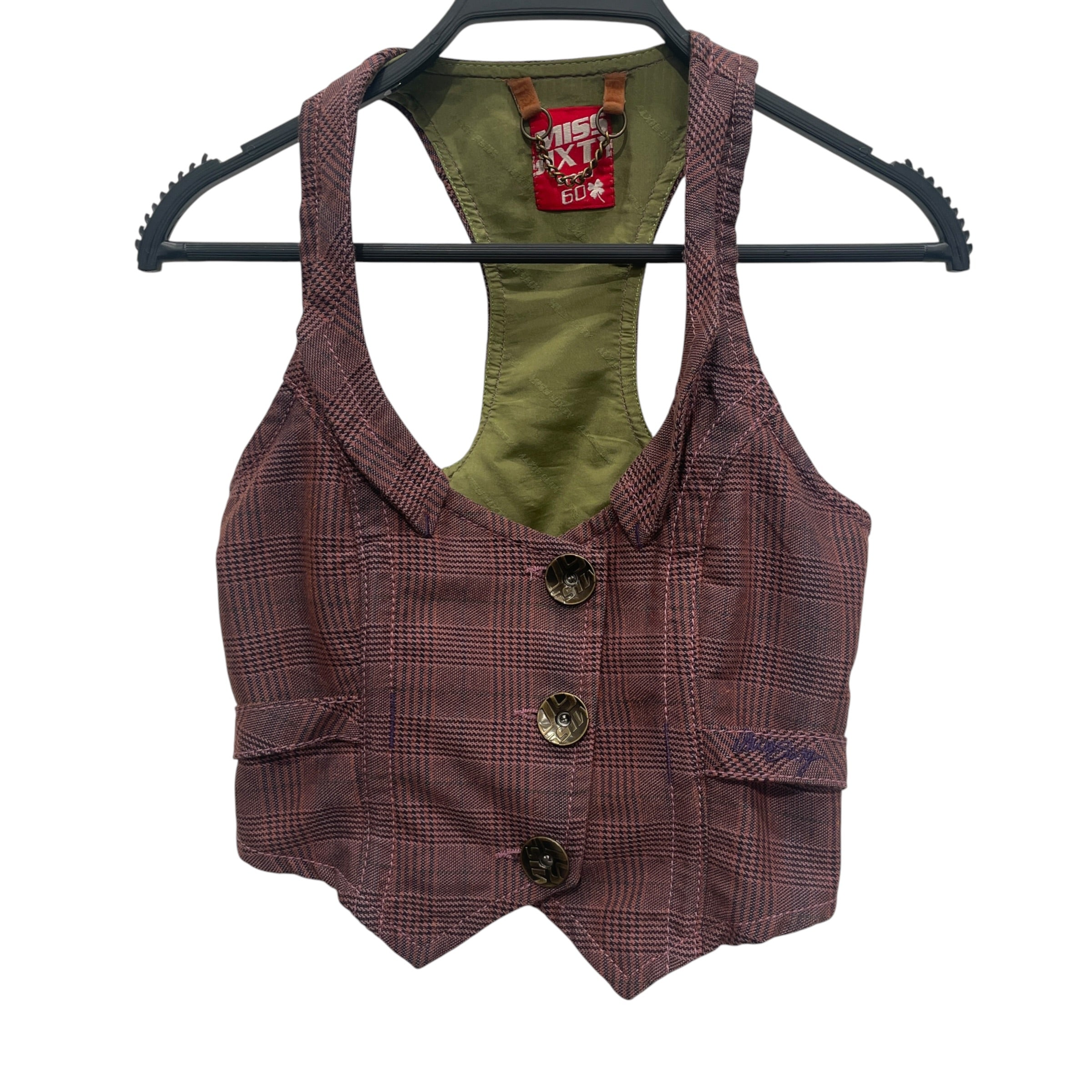 MISS SIXTY/Waistcoat/S/Plaid/Wool/PNK/PPL GRN LINING view 1