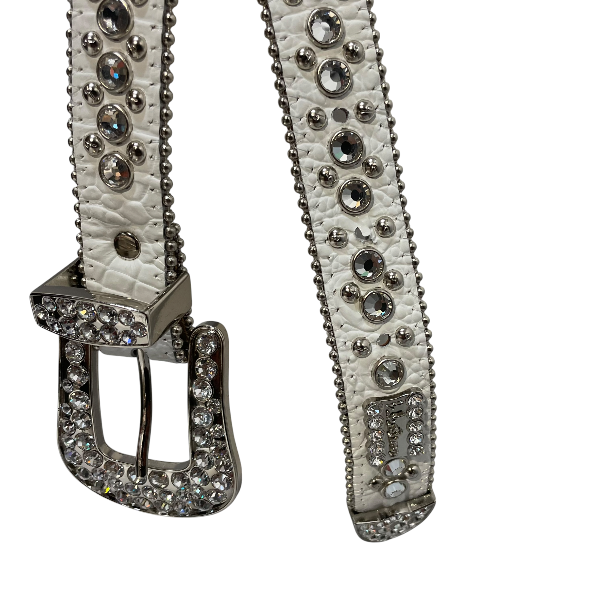 b.b.simon/Belt/Leather/WHT/Skinny Rhinestone view 2