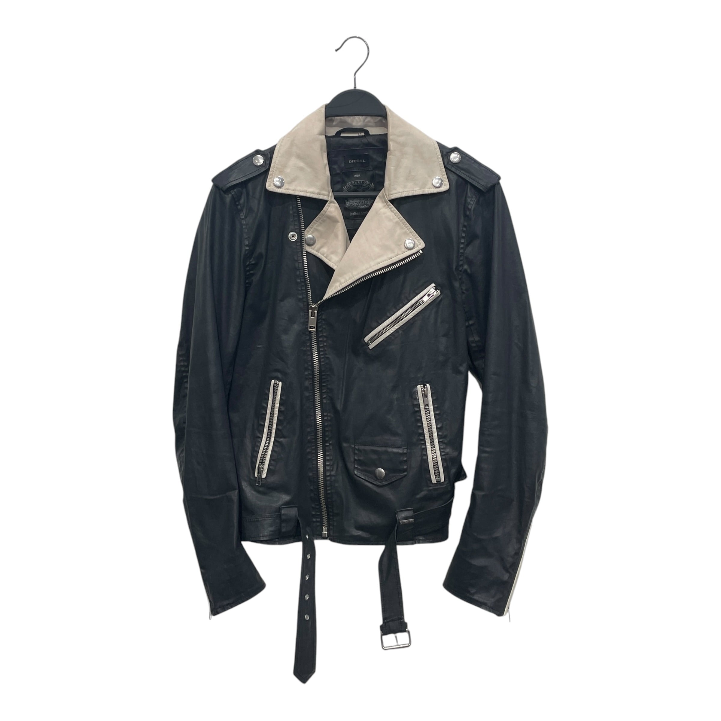 DIESEL/Riders Jkt (S)/M/Cotton/BLK/WHITE LEATHER DETAIL view 1
