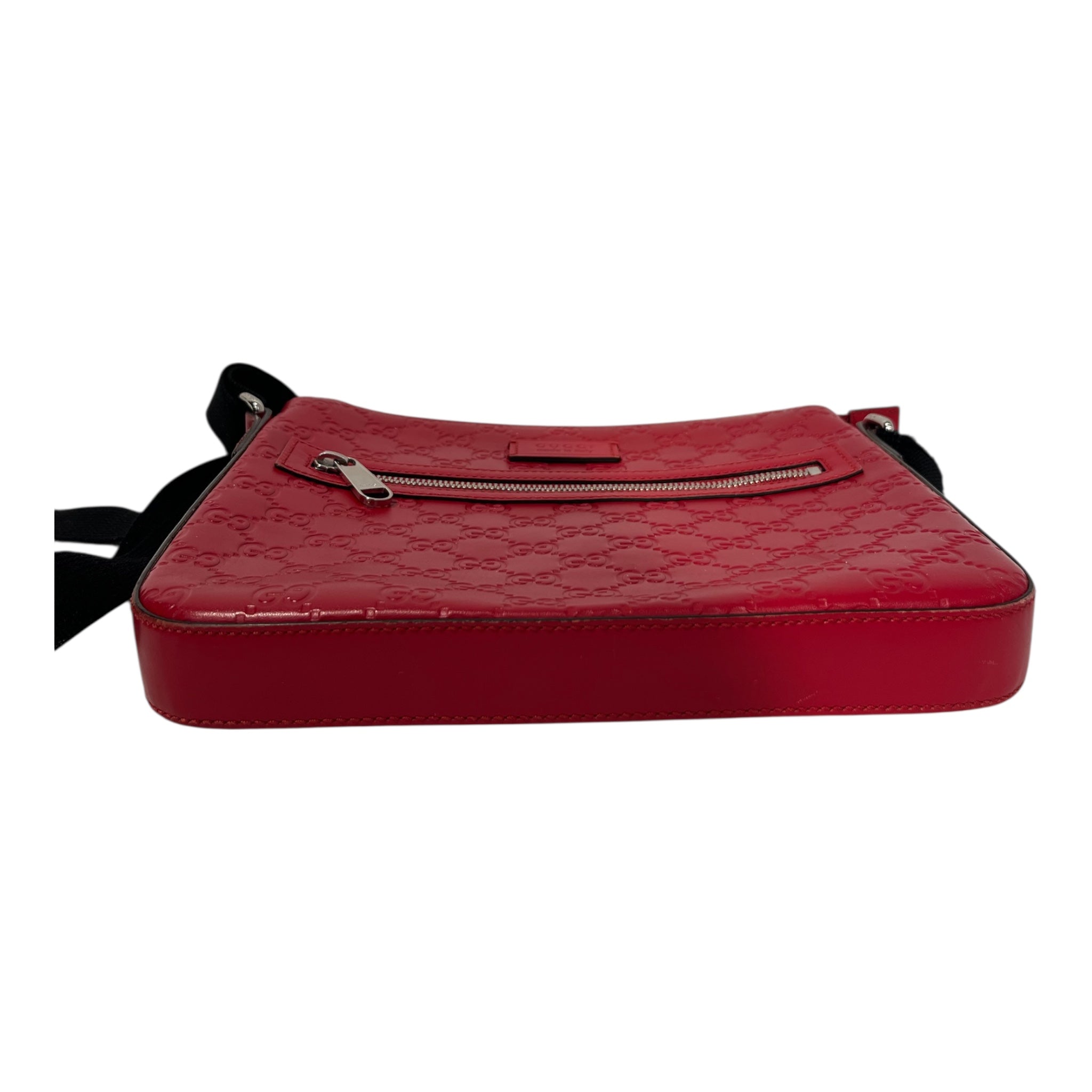 GUCCI/Cross Body Bag/Monogram/Leather/RED/gg signature messenger view 3