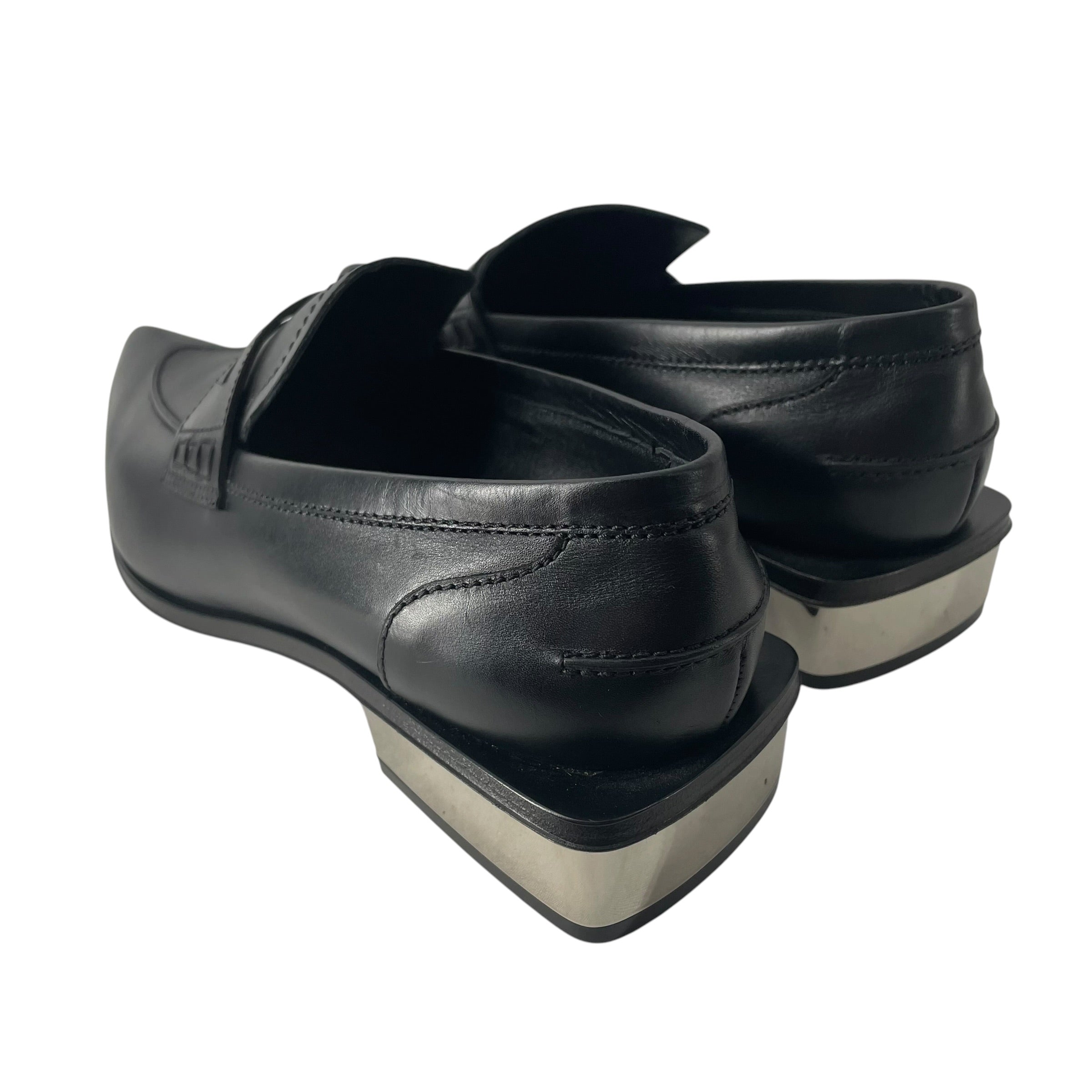 Alexander McQueen/Loafers/EU 40/Stripe/Leather/BLK/POINTED TOE SILVER HEEL view 2