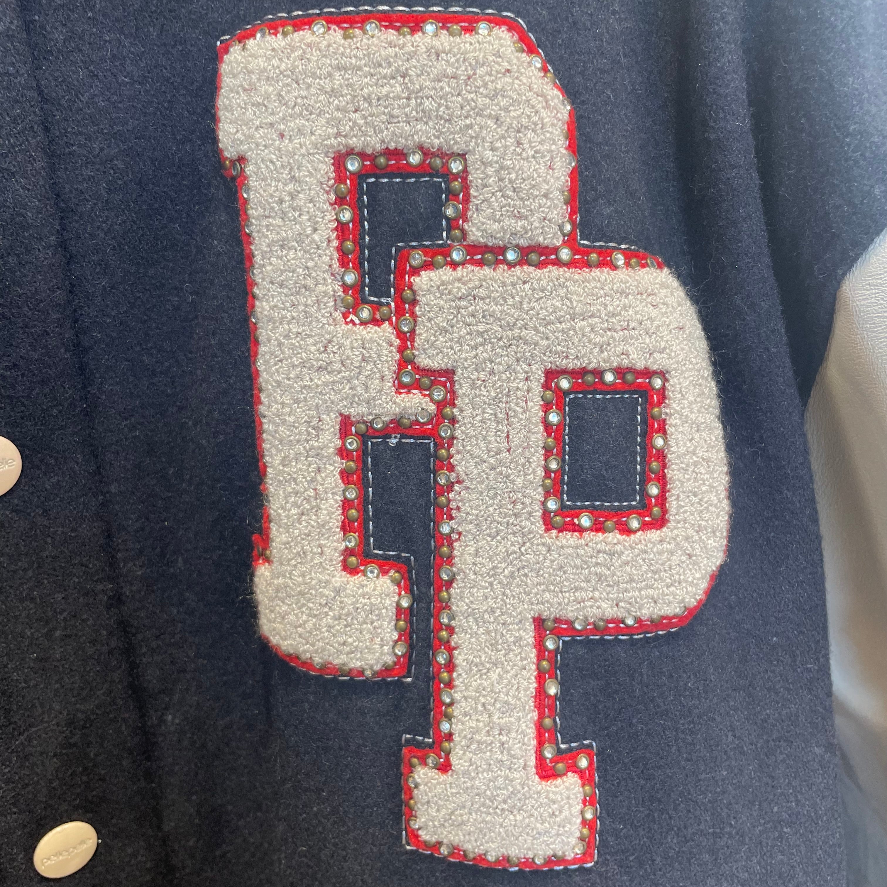 Pelle Pelle/Baseball Jkt/XXL/Wool/BLK/red paw print/cream sleeves view 3