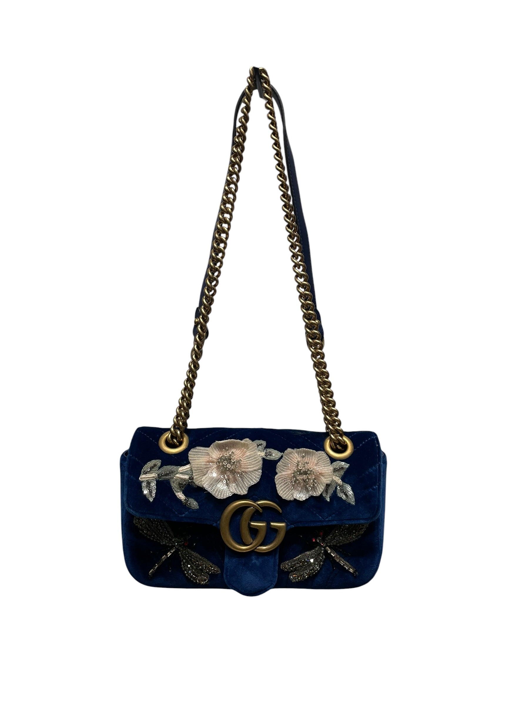 GUCCI/Cross Body Bag/Suede/NVY/VELVET MATELASSE EMBROIDERED view 1