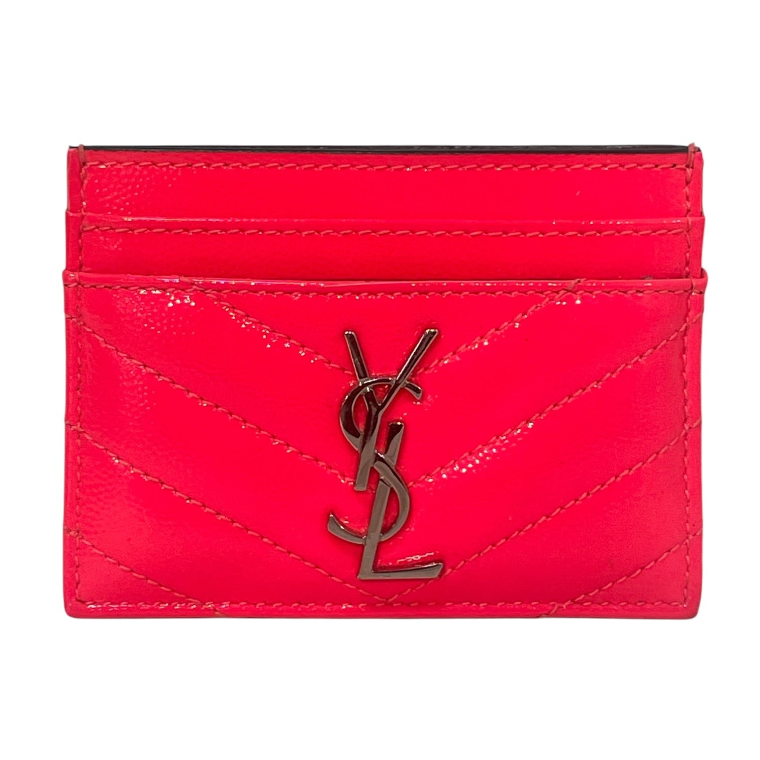 SAINT LAURENT/Card Case/Leather/PNK/coral patent gold hardware view 1