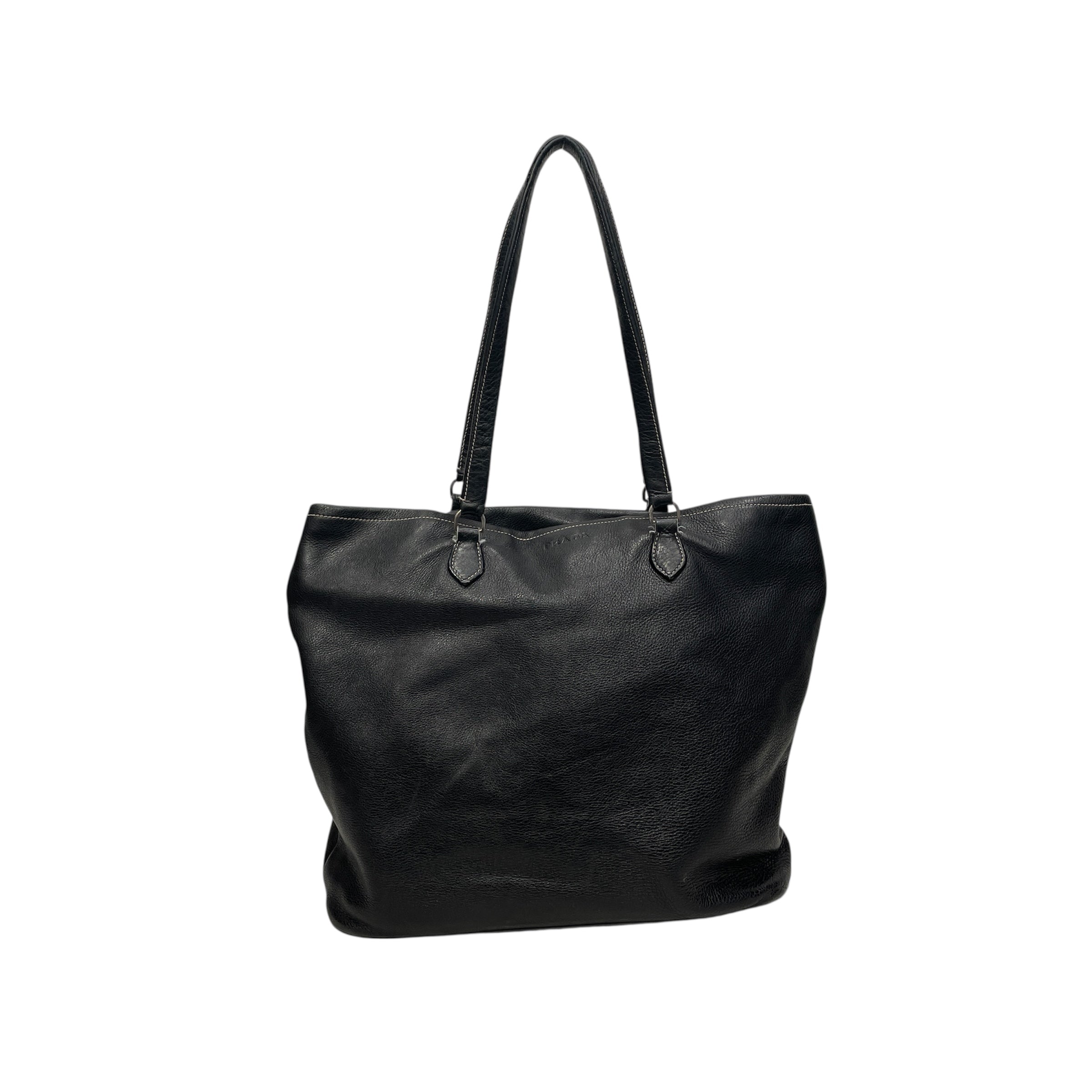 PRADA/Tote Bag/Leather/BLK/OUTER LEATHER LOGO view 1